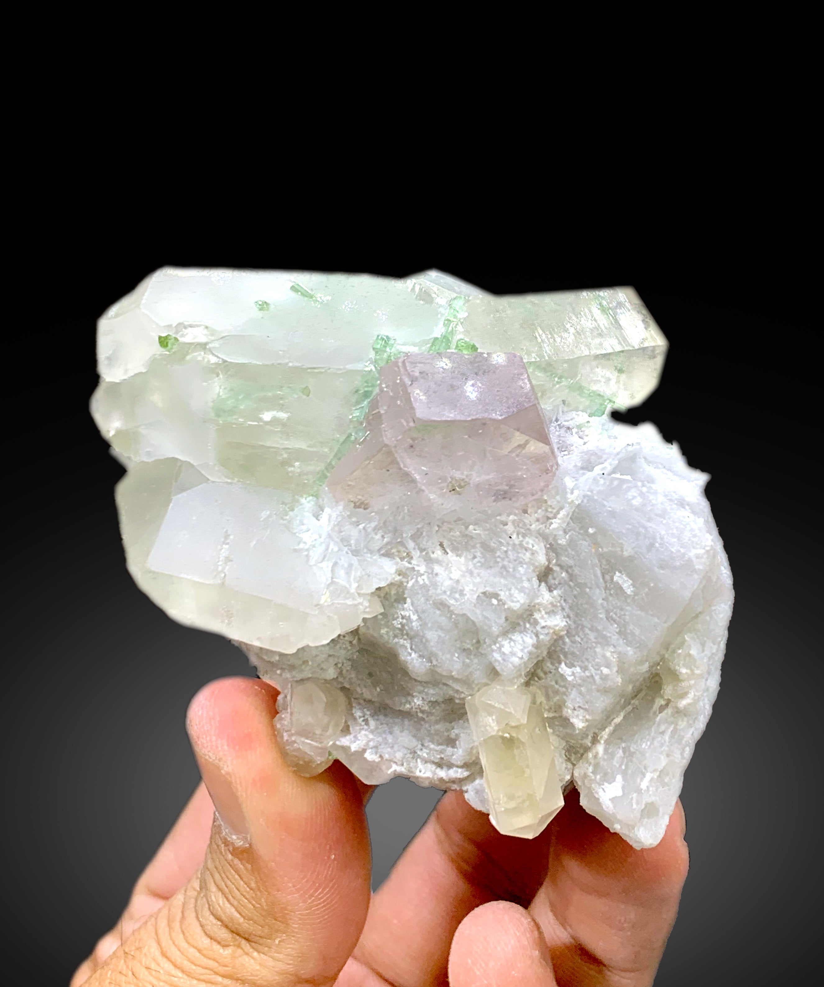 Natural Pink Color Morganite with Quartz, Green Tourmalines and Feldspar, Fine Mineral, Morganite Mineral Specimen - 259 gram