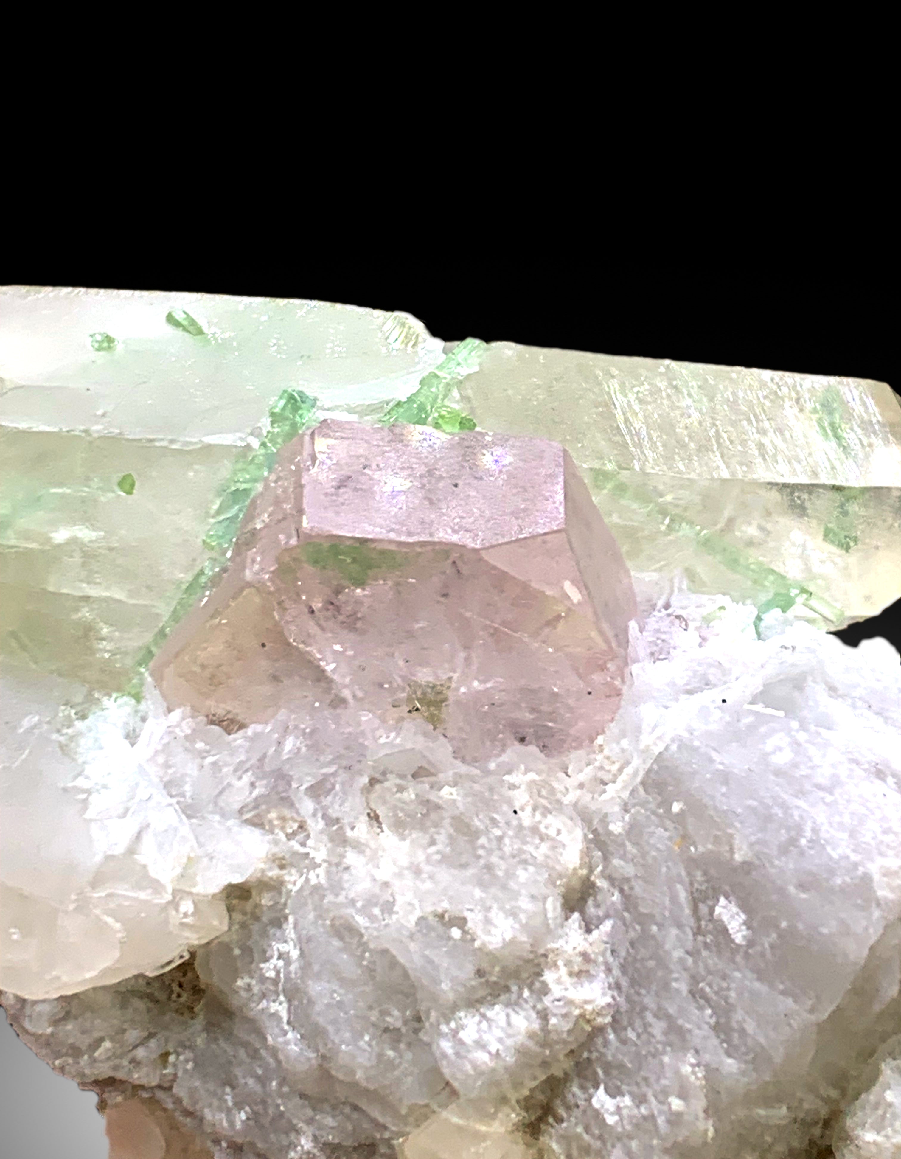 Natural Pink Color Morganite with Quartz, Green Tourmalines and Feldspar, Fine Mineral, Morganite Mineral Specimen - 259 gram