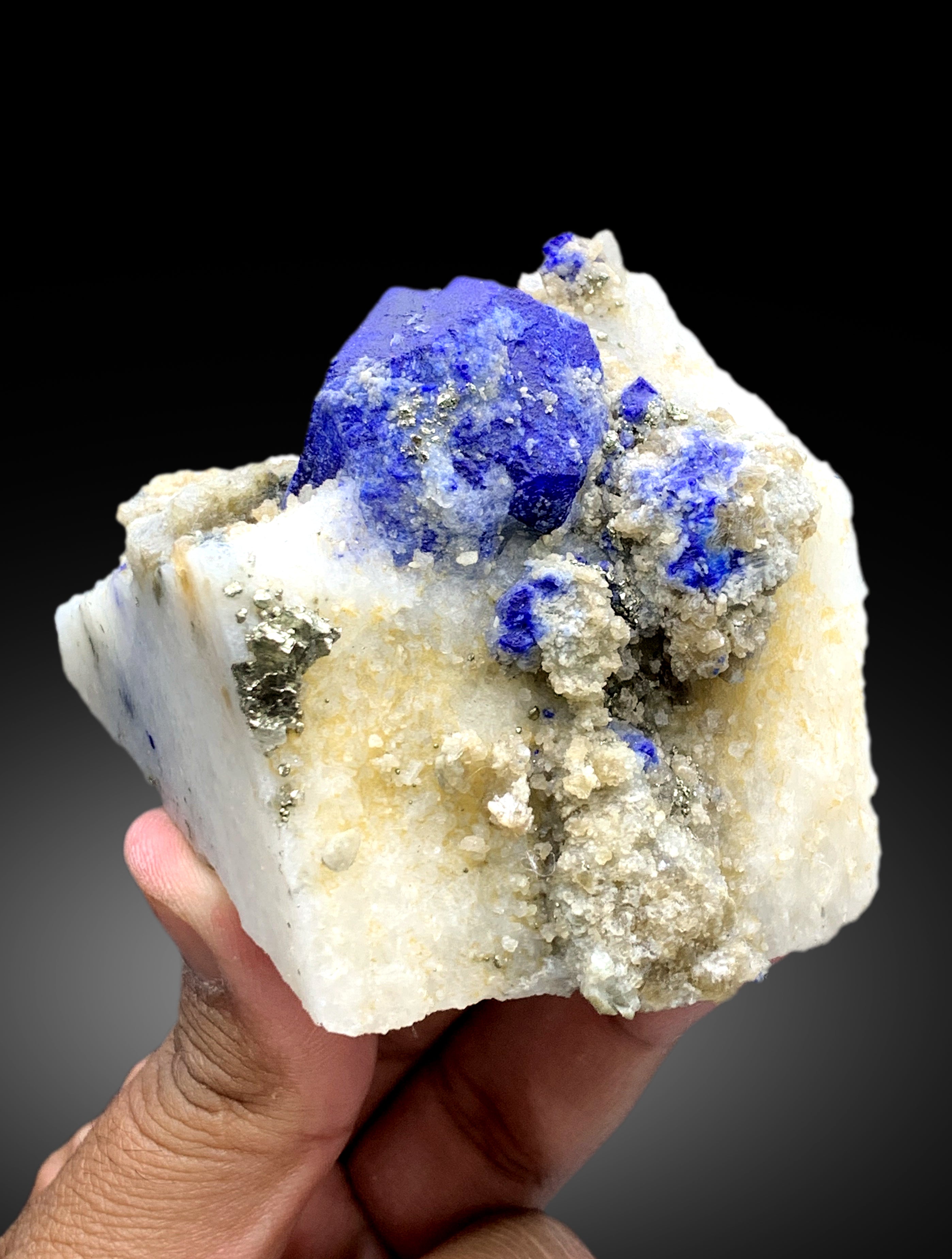 Ink Blue Lapis Lazuli with Pyrite on Matrix Kokcha Valley Badakhshan Afghanistan  - 413 gram