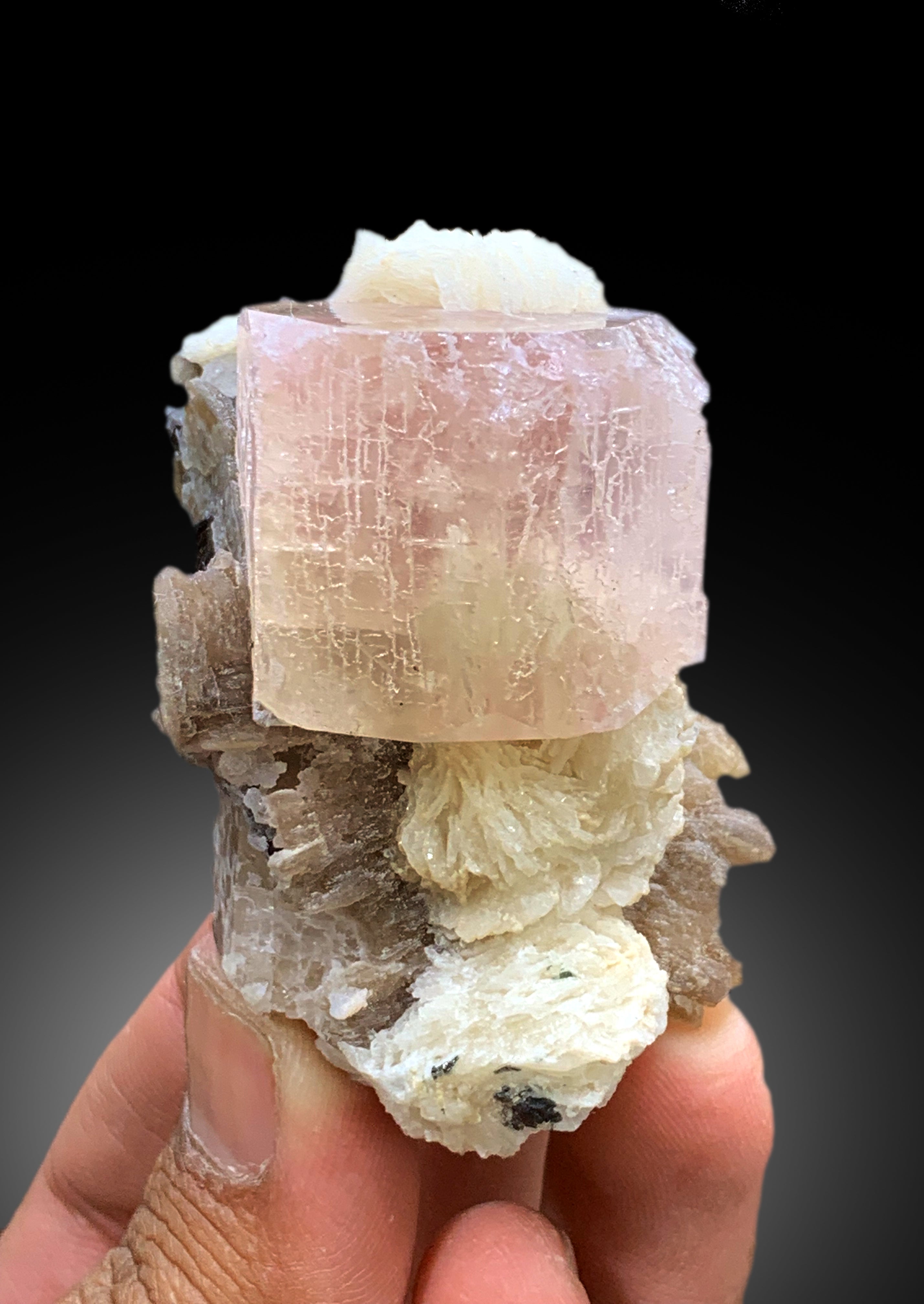 Peach Pink Color Morganite with Albite and Lepidolite from Skardu Pakistan - 127 gram