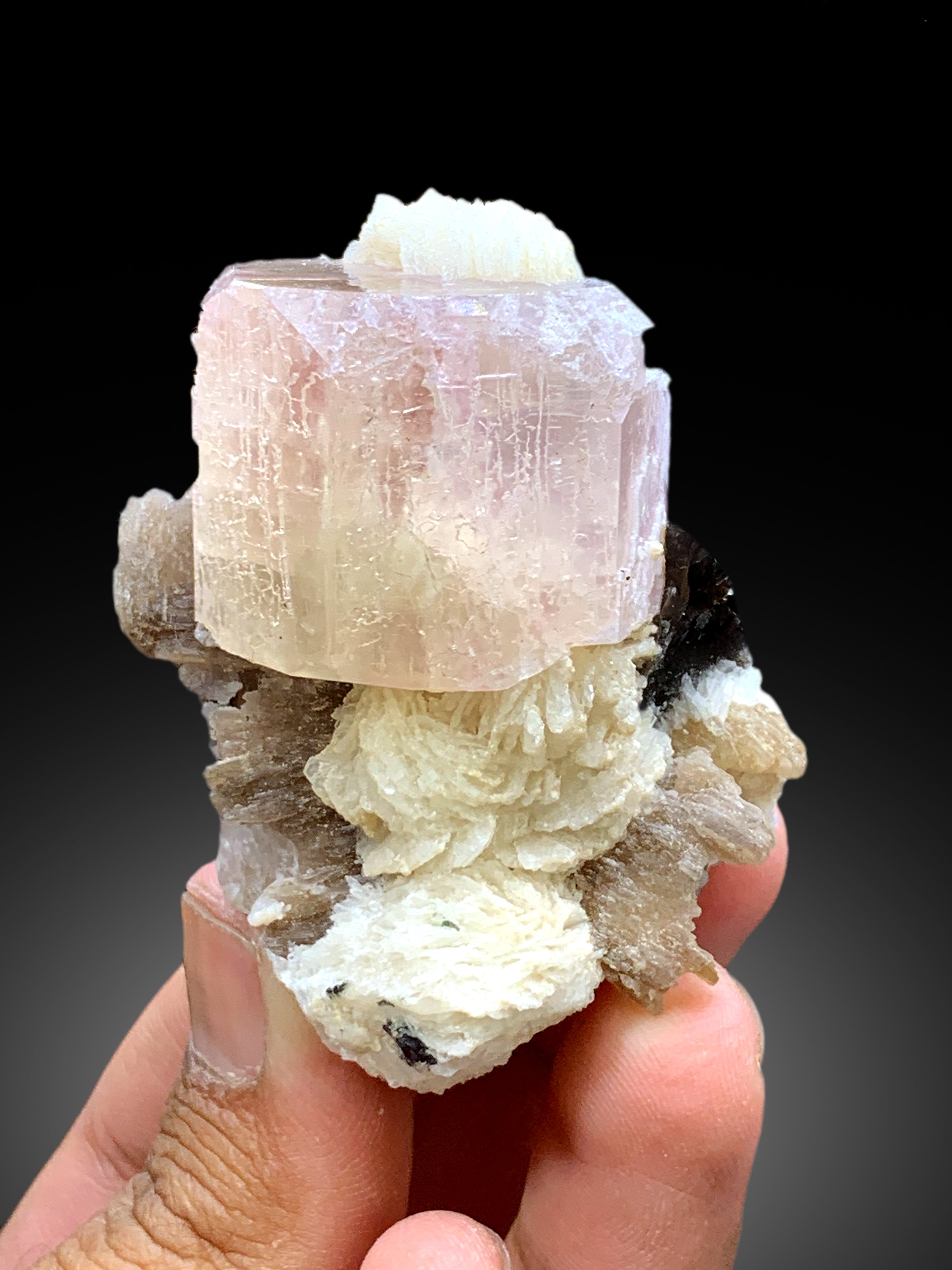 Peach Pink Color Morganite with Albite and Lepidolite from Skardu Pakistan - 127 gram