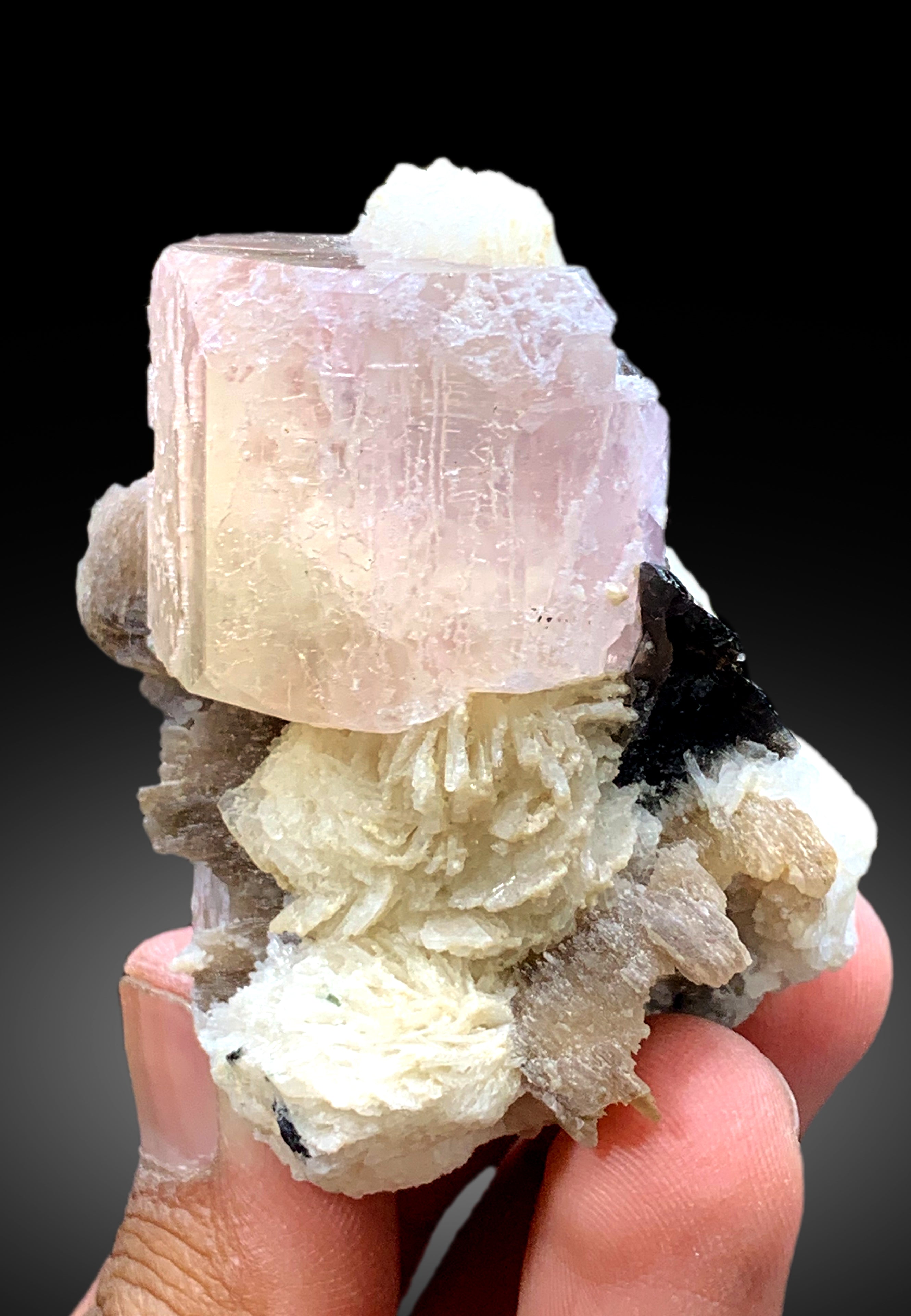 Peach Pink Color Morganite with Albite and Lepidolite from Skardu Pakistan - 127 gram