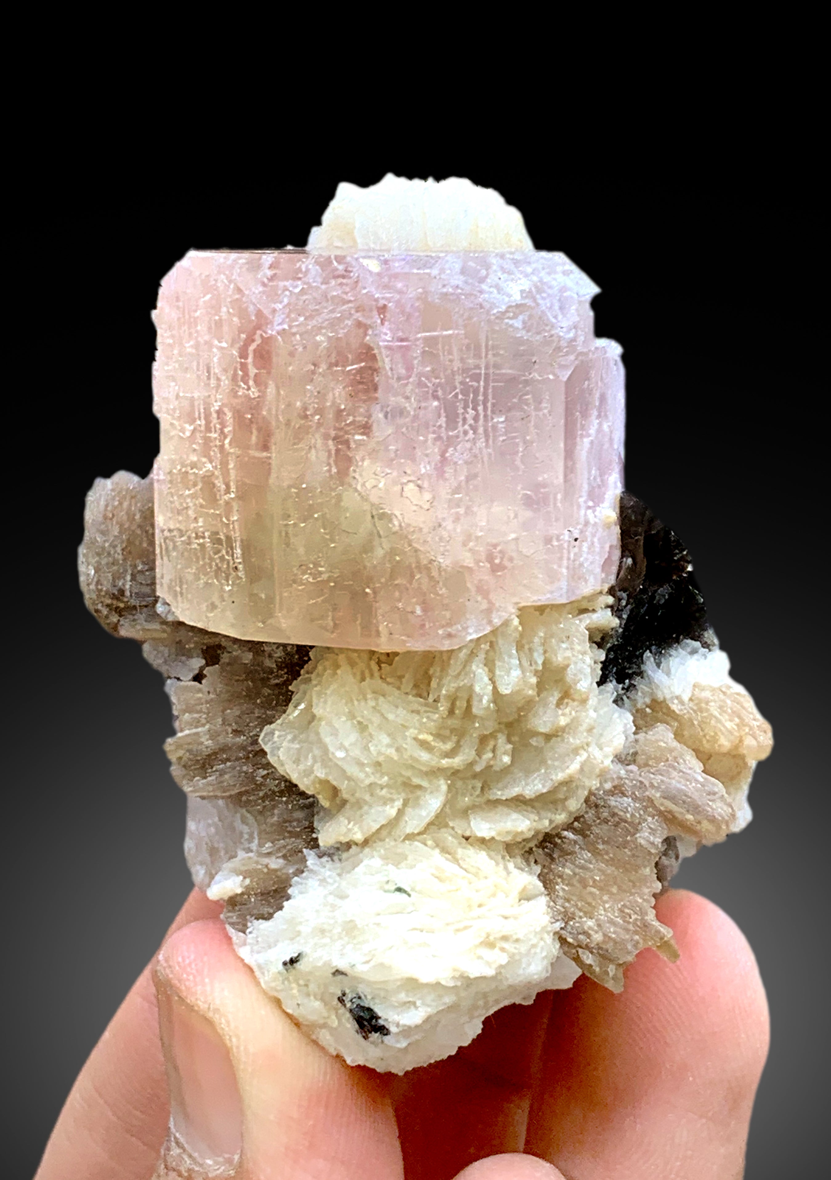 Peach Pink Color Morganite with Albite and Lepidolite from Skardu Pakistan - 127 gram