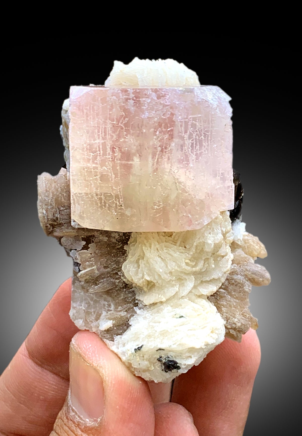 Peach Pink Color Morganite with Albite and Lepidolite from Skardu Pakistan - 127 gram