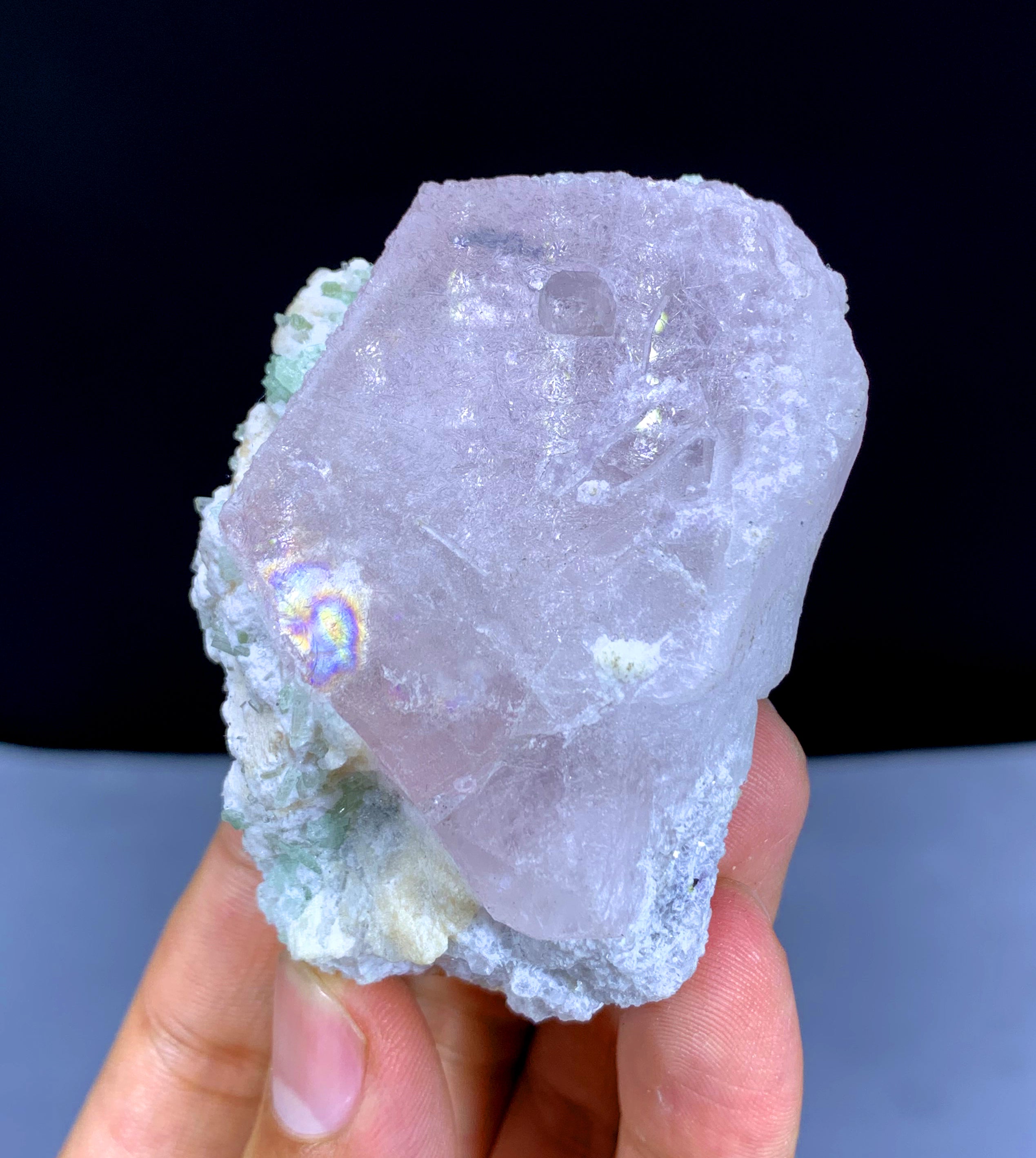 Pink Morganite with Green Tourmalines on Albite from Afghanistan - 134 gram
