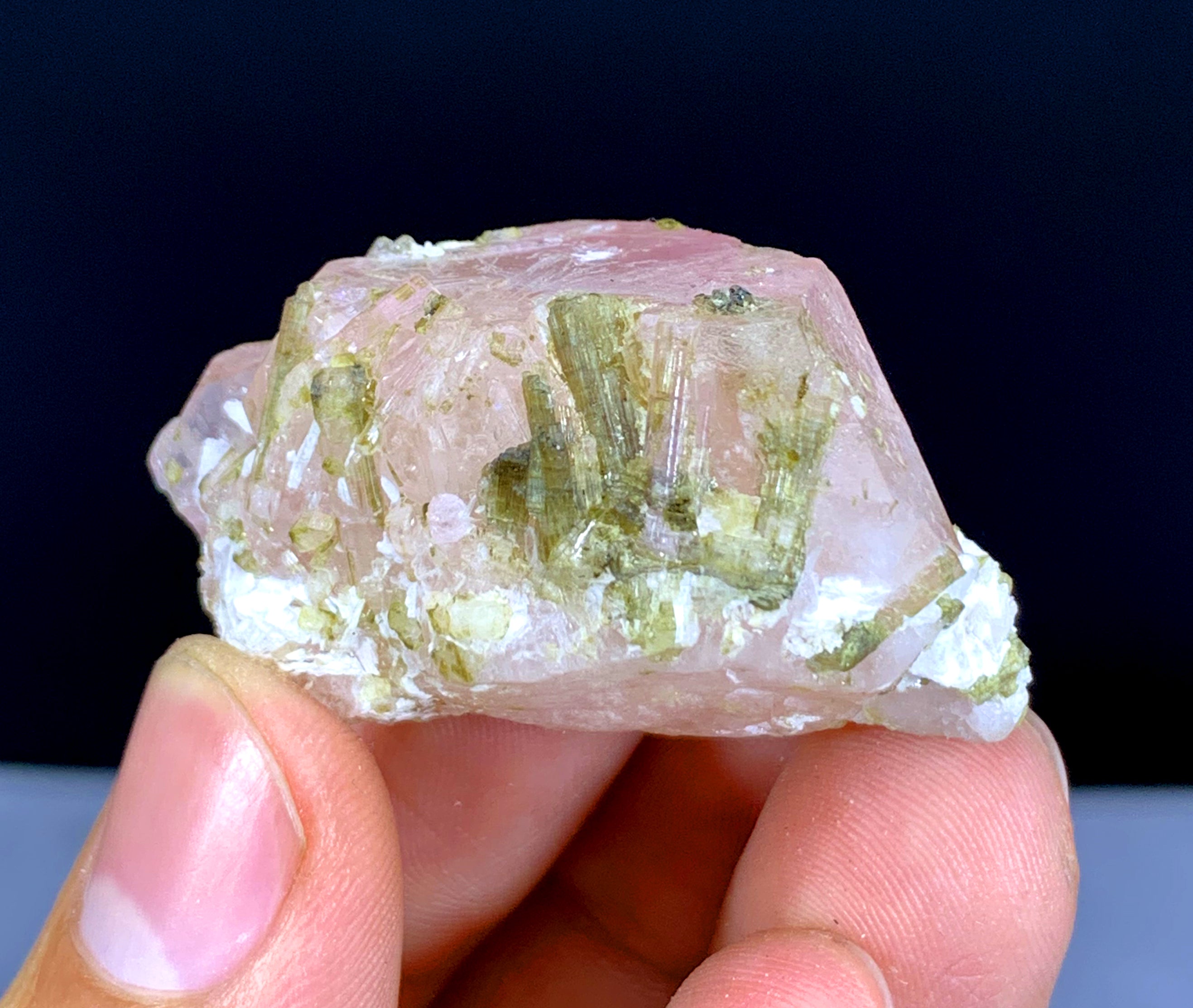 Pink Morganite on Green Tourmalines from Afghanistan - 28 gram
