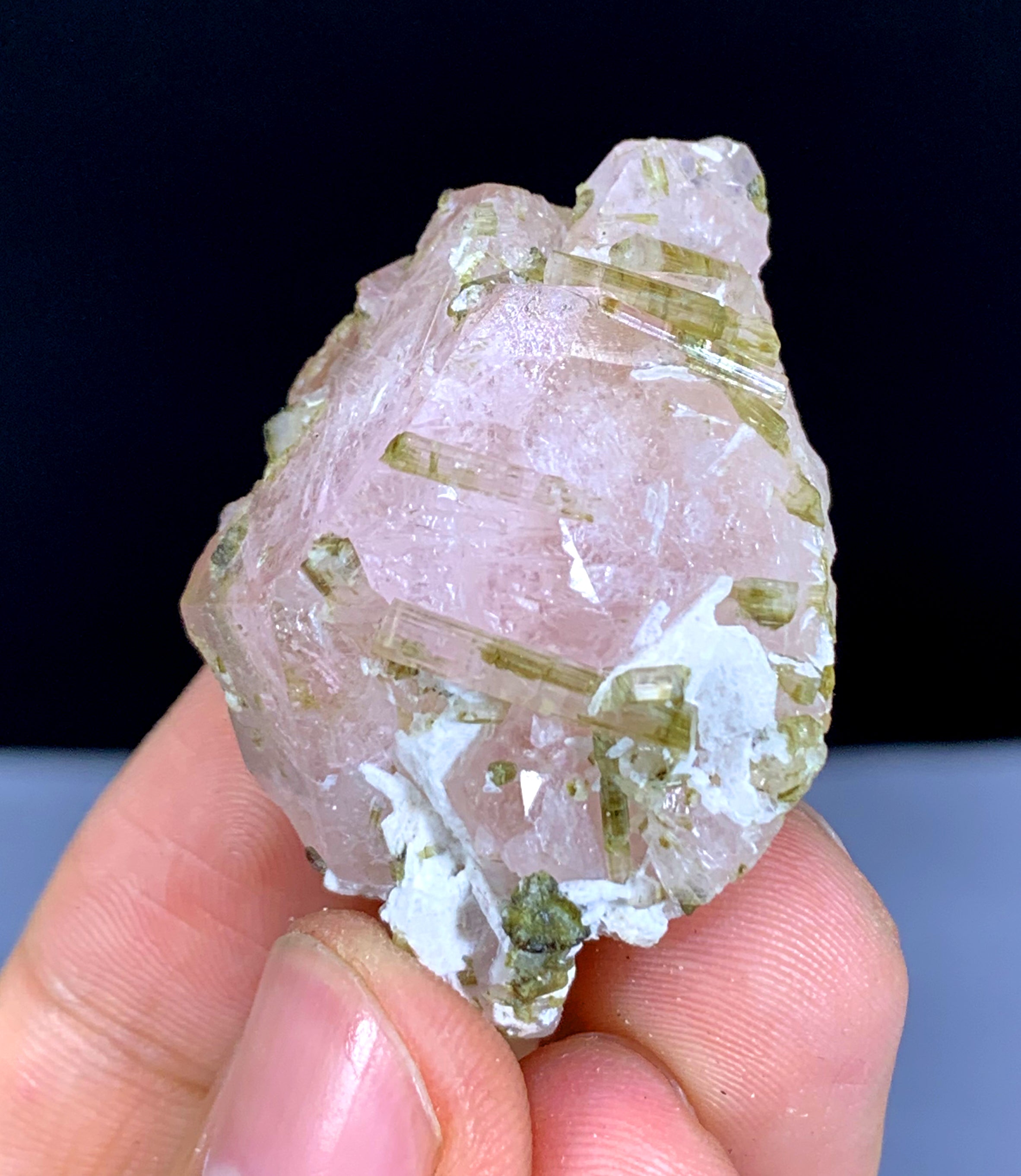 Pink Morganite on Green Tourmalines from Afghanistan - 28 gram