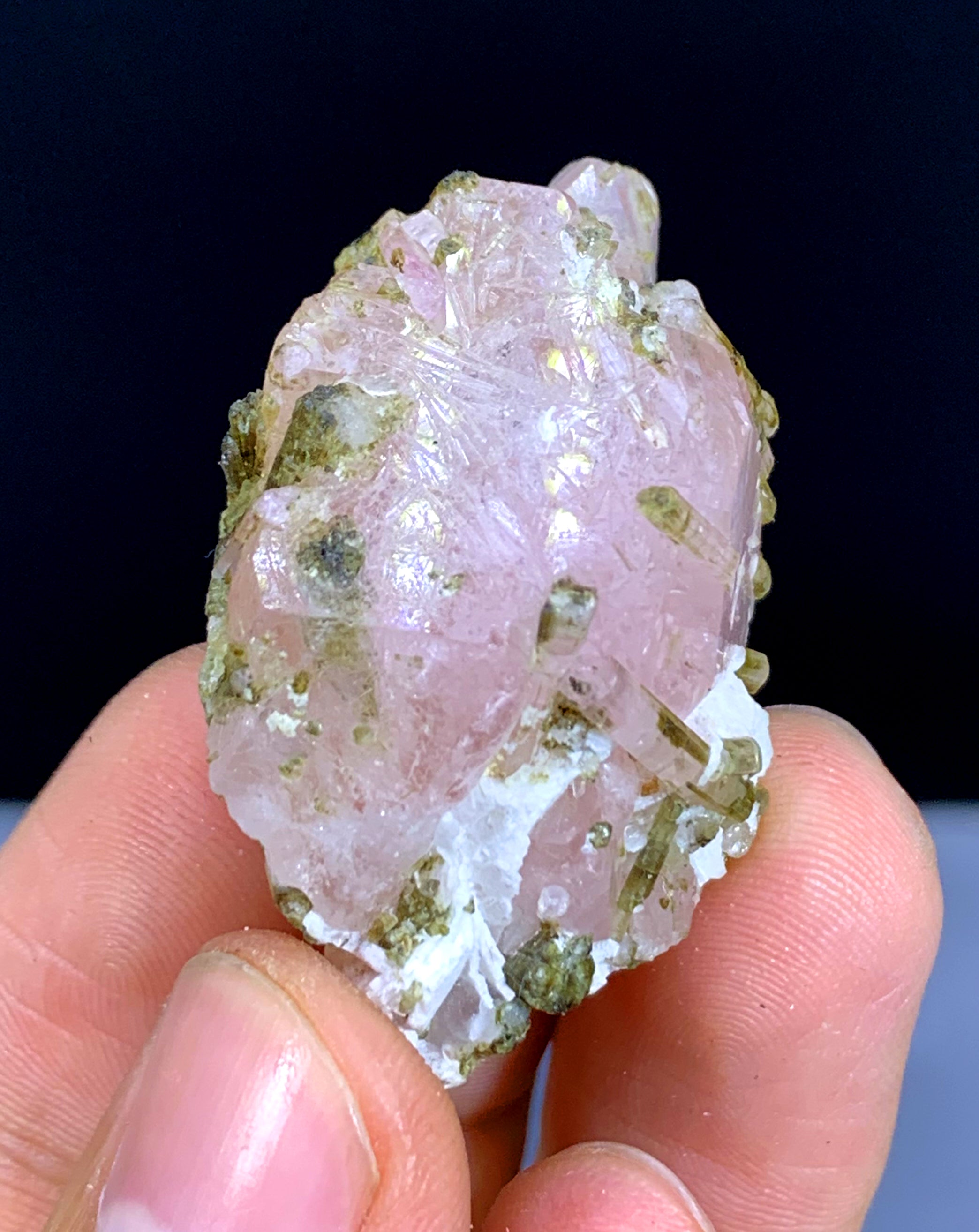 Pink Morganite on Green Tourmalines from Afghanistan - 28 gram