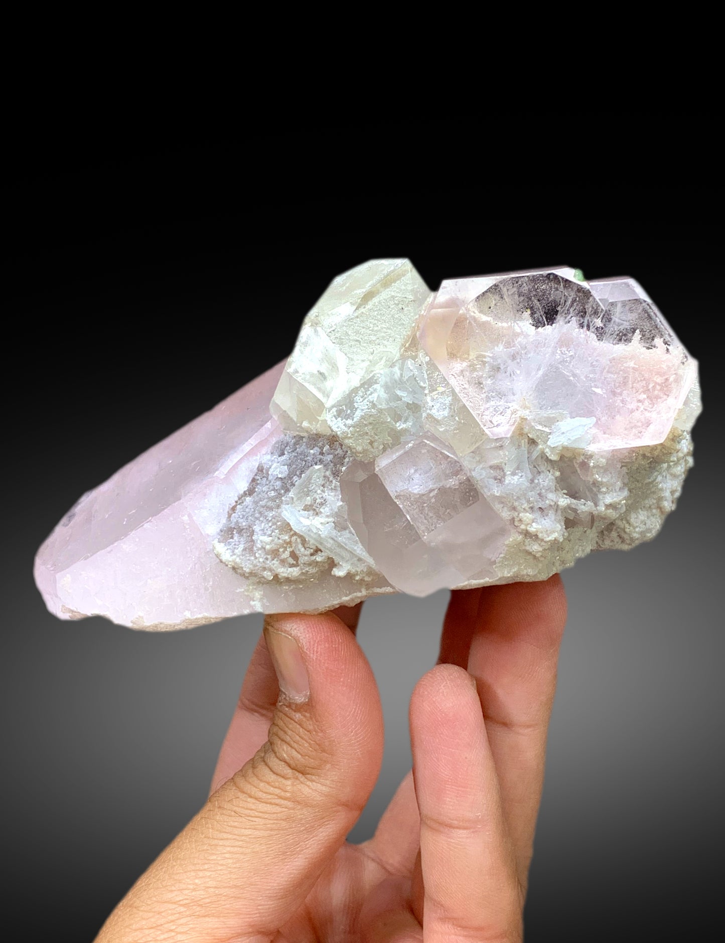 Pink Morganite Crystals with Quartz, Green Tourmalines and Lepidolite, Morganite Specimen, Fine Mineral - 625 gram