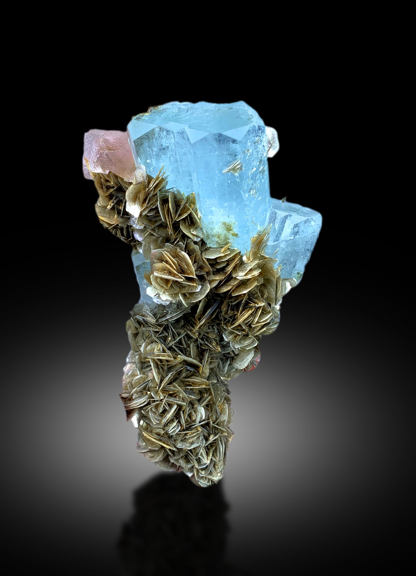 Aquamarine with Pink Fluorite and Mica, Aquamarine Specimen, Fluorite Specimen from Chumar Bakhoor Pakistan, 375 gram