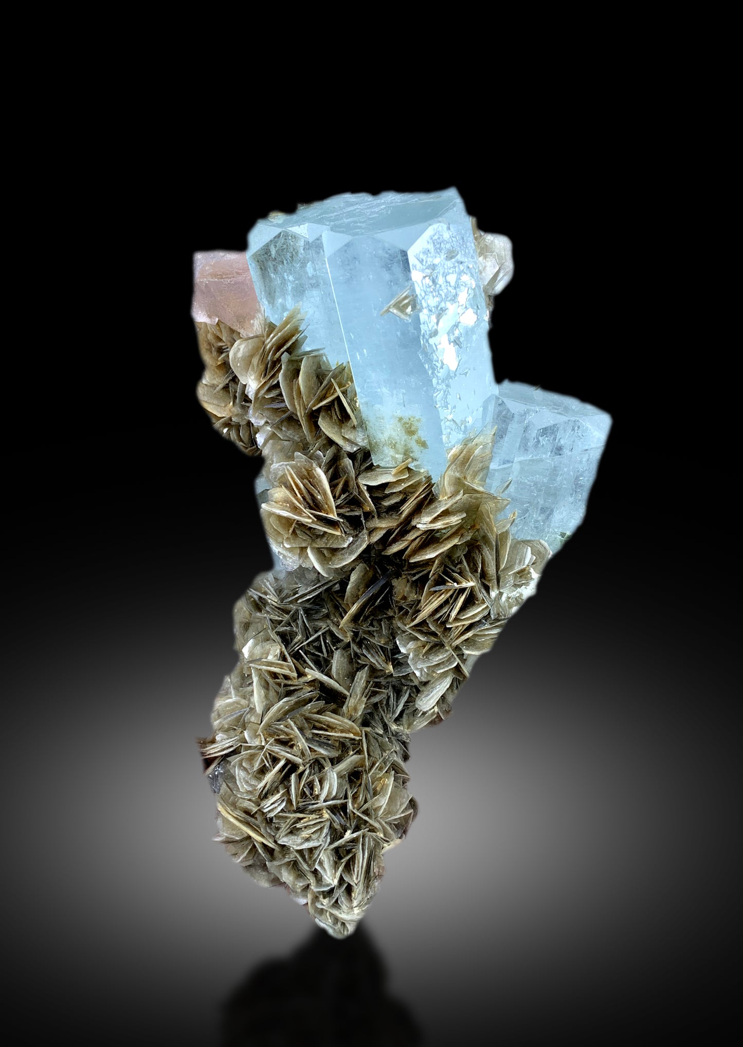Aquamarine with Pink Fluorite and Mica, Aquamarine Specimen, Fluorite Specimen from Chumar Bakhoor Pakistan, 375 gram