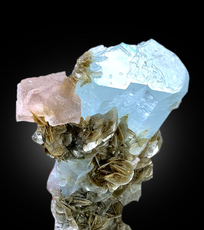 Aquamarine with Pink Fluorite and Mica, Aquamarine Specimen, Fluorite Specimen from Chumar Bakhoor Pakistan, 375 gram