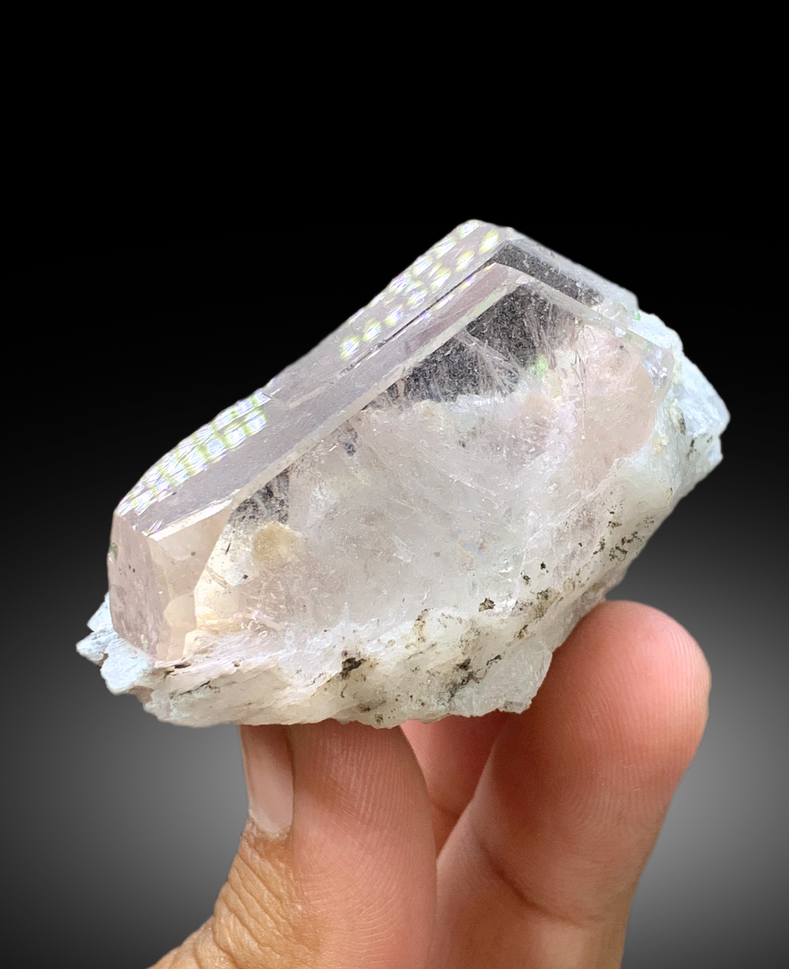 Transparent Pink Color Morganite with Green Tourmalines and Albite, Morganite Specimen from Dara-i-Pech Afghanistan - 105 gram