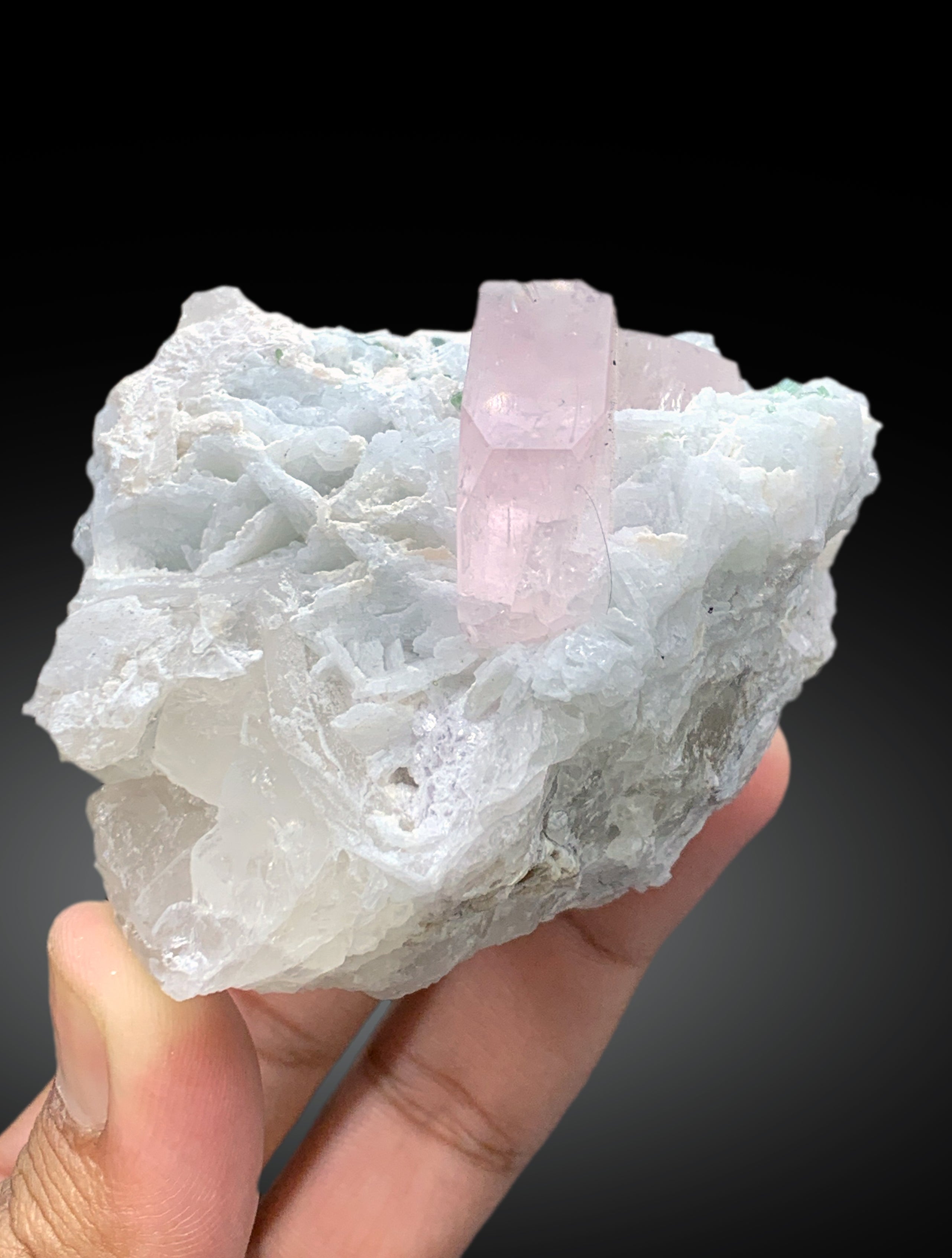 Natural Pink Color Morganite with Green Tourmalines and Albite, Morganite Specimen, Fine Minerals - 238 gram