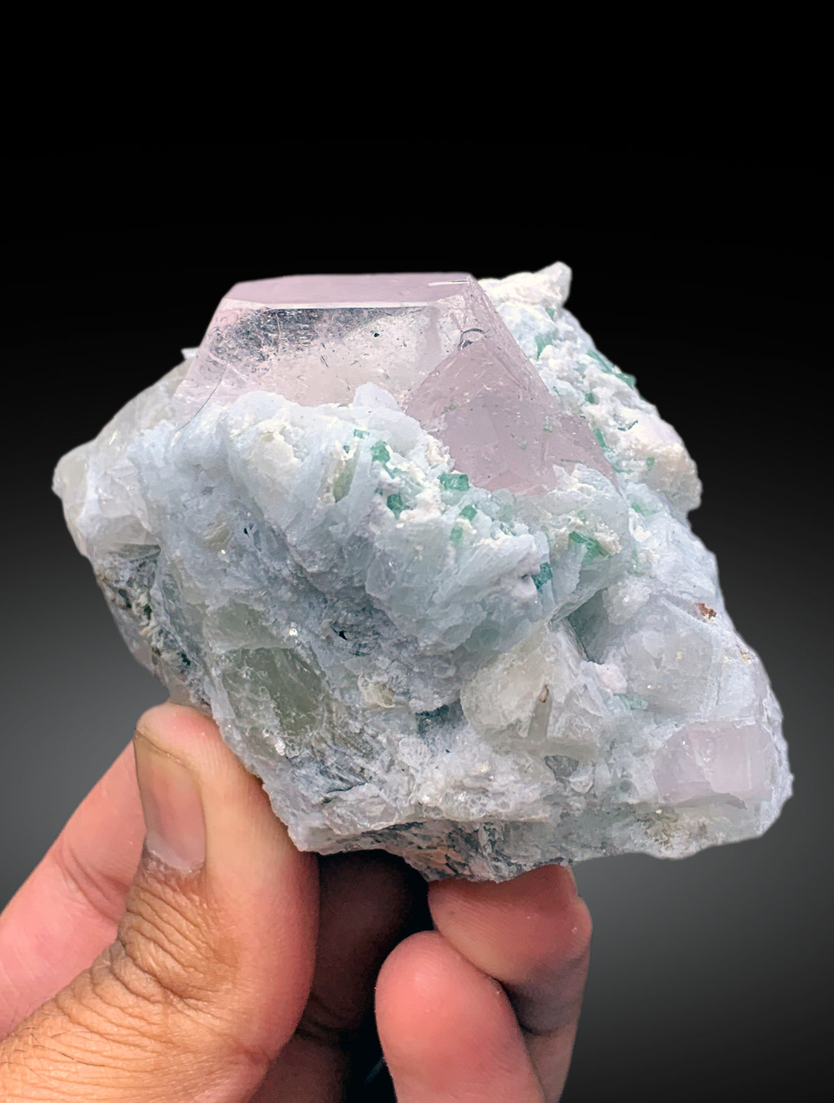 Natural Pink Color Morganite with Green Tourmalines and Albite, Morganite Specimen, Fine Minerals - 238 gram