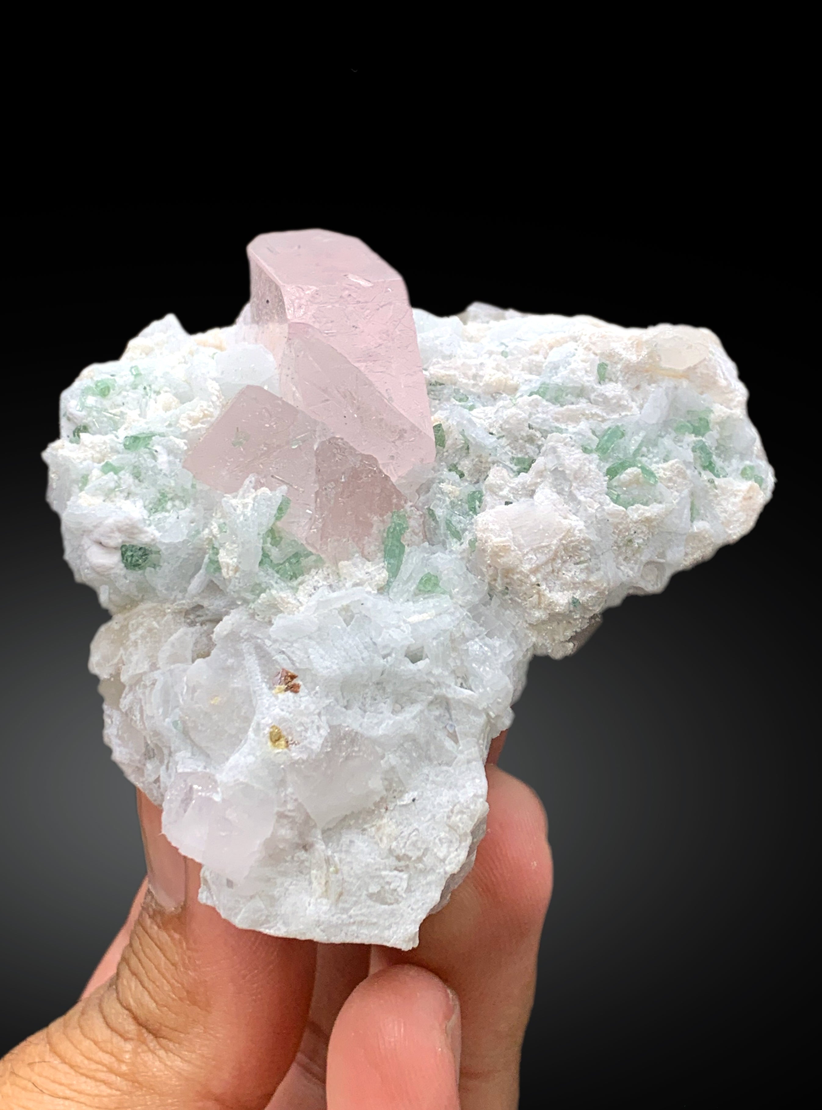 Natural Pink Color Morganite with Green Tourmalines and Albite, Morganite Specimen, Fine Minerals - 238 gram