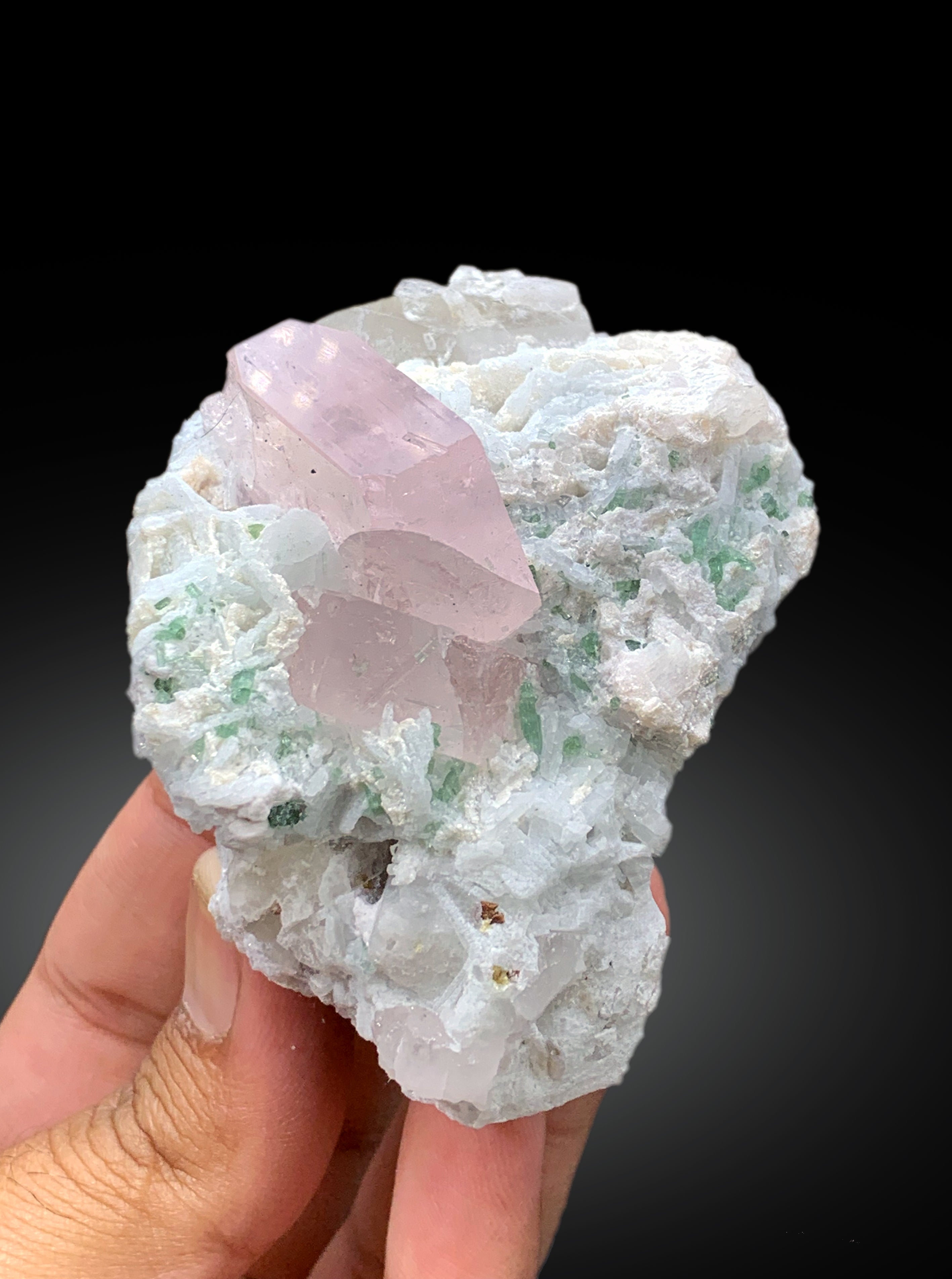 Natural Pink Color Morganite with Green Tourmalines and Albite, Morganite Specimen, Fine Minerals - 238 gram