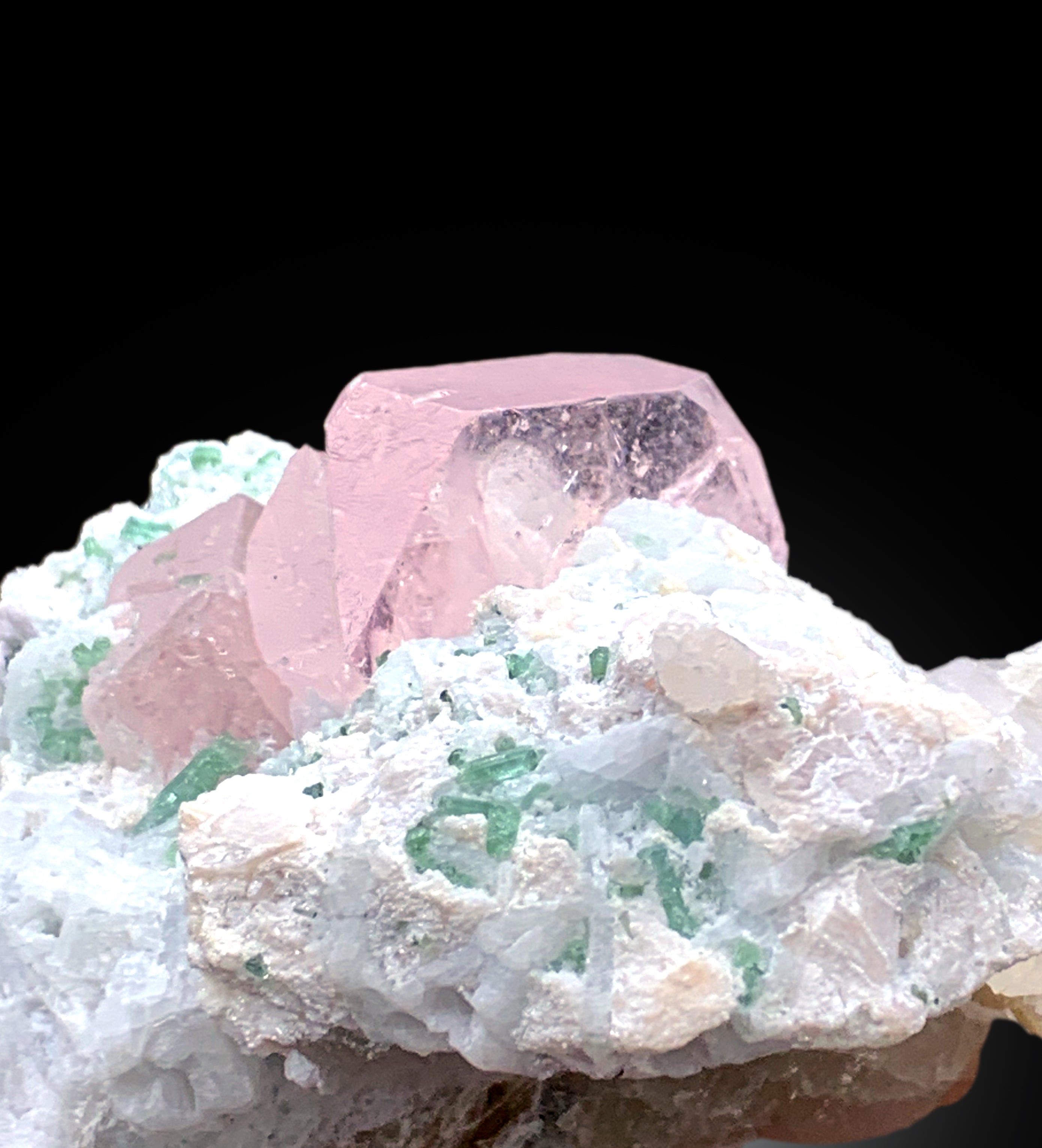 Natural Pink Color Morganite with Green Tourmalines and Albite, Morganite Specimen, Fine Minerals - 238 gram