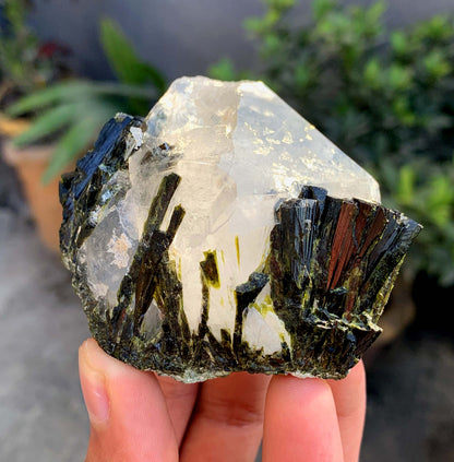 Green Epidot Cluster On Quartz Crystal From Pakistan - 207 Grams
