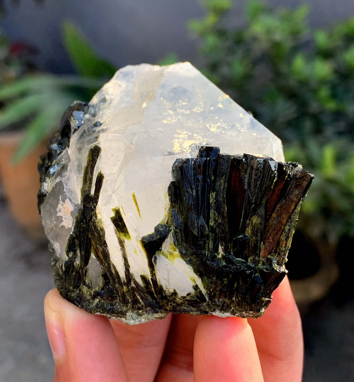 Green Epidot Cluster On Quartz Crystal From Pakistan - 207 Grams