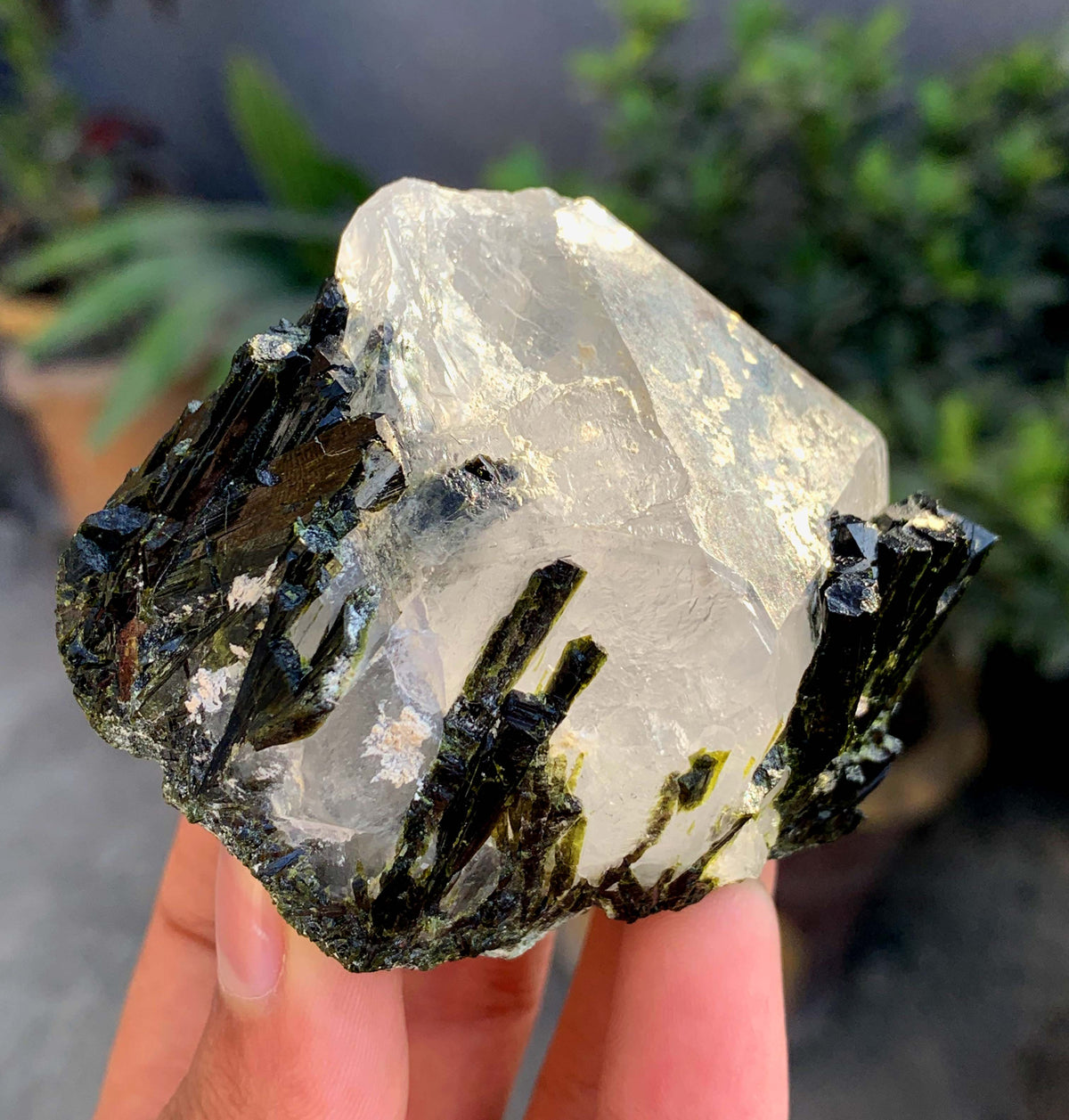 Green Epidot Cluster On Quartz Crystal From Pakistan - 207 Grams