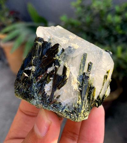 Green Epidot Cluster On Quartz Crystal From Pakistan - 207 Grams