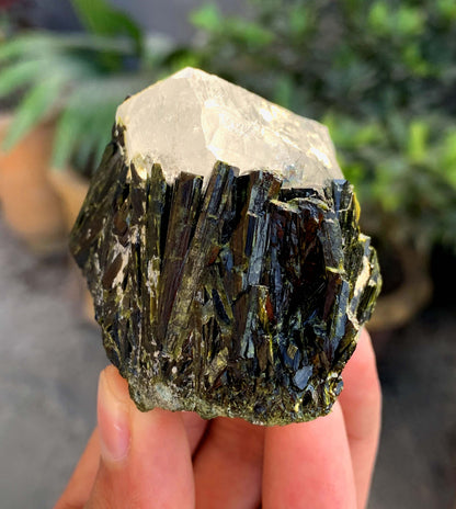 Green Epidot Cluster On Quartz Crystal From Pakistan - 207 Grams