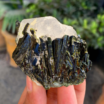 Green Epidot Cluster On Quartz Crystal From Pakistan - 207 Grams