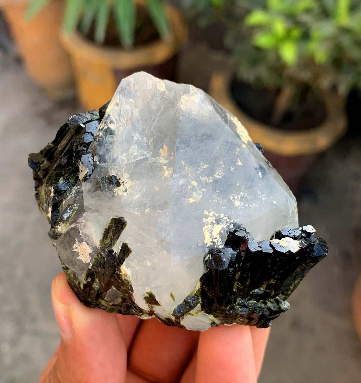 Green Epidot Cluster On Quartz Crystal From Pakistan - 207 Grams