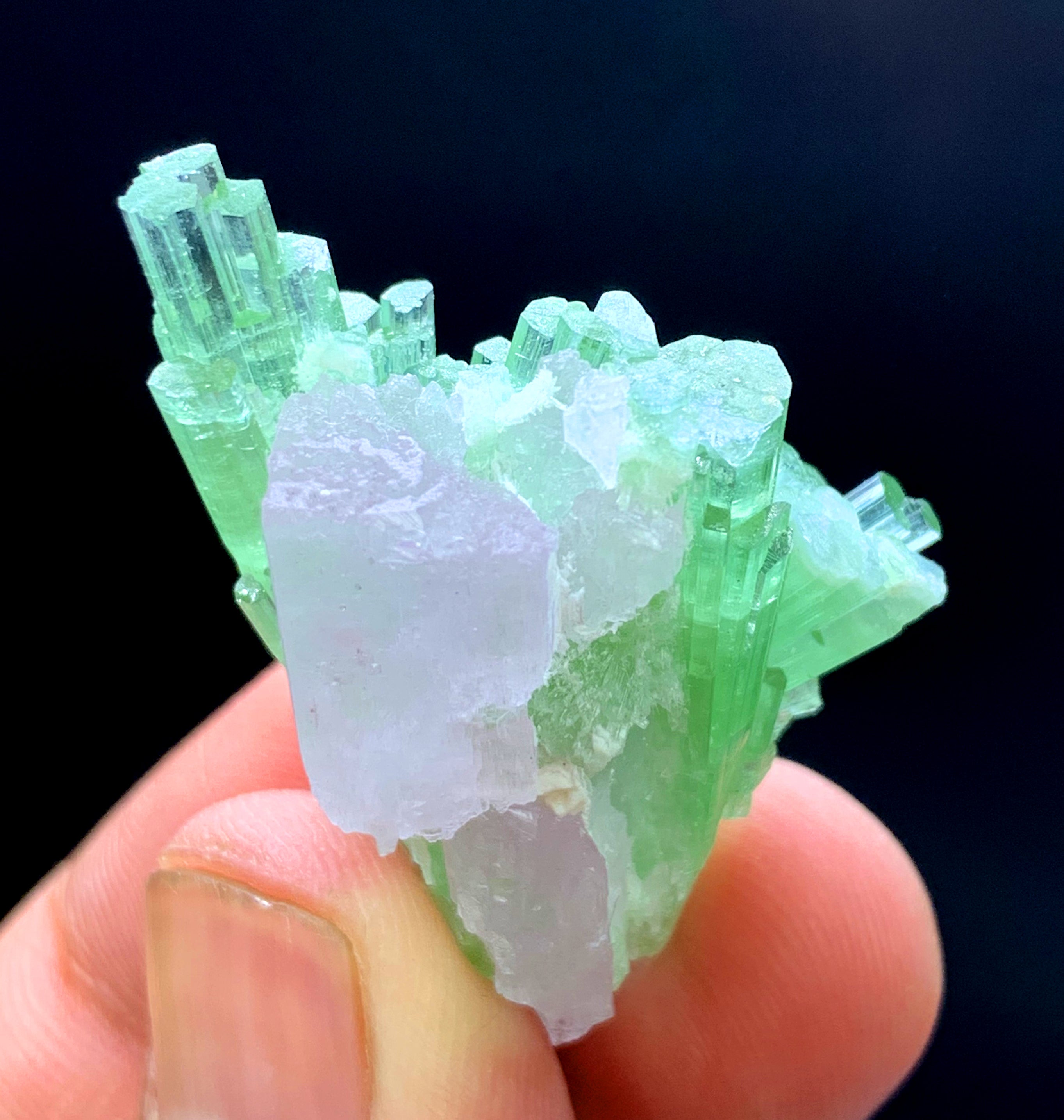 Green Tourmaline Cluster with Kunzite from Afghanistan - 17 gram