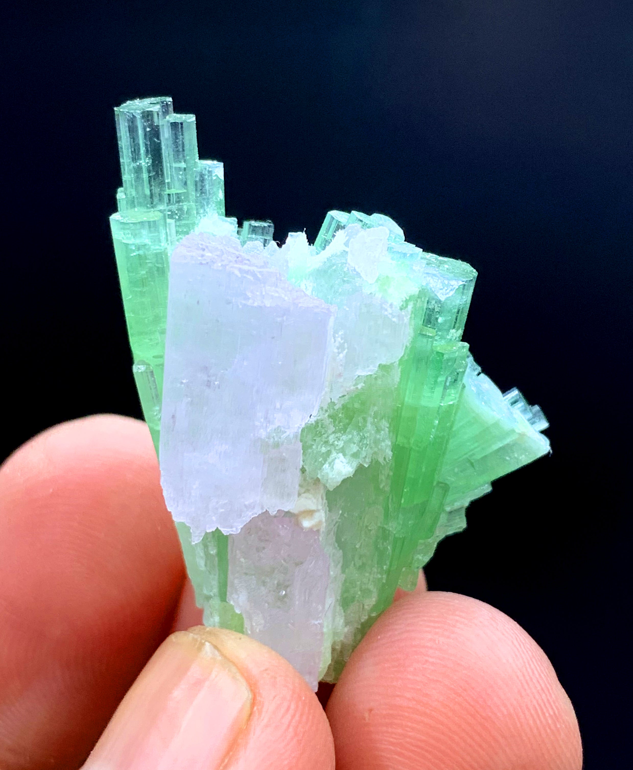 Green Tourmaline Cluster with Kunzite from Afghanistan - 17 gram