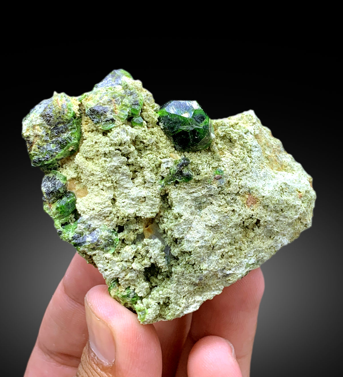 Lush Green Demantoid Garnet Crystals on Matrix, Garnet Specimen - 135 gram