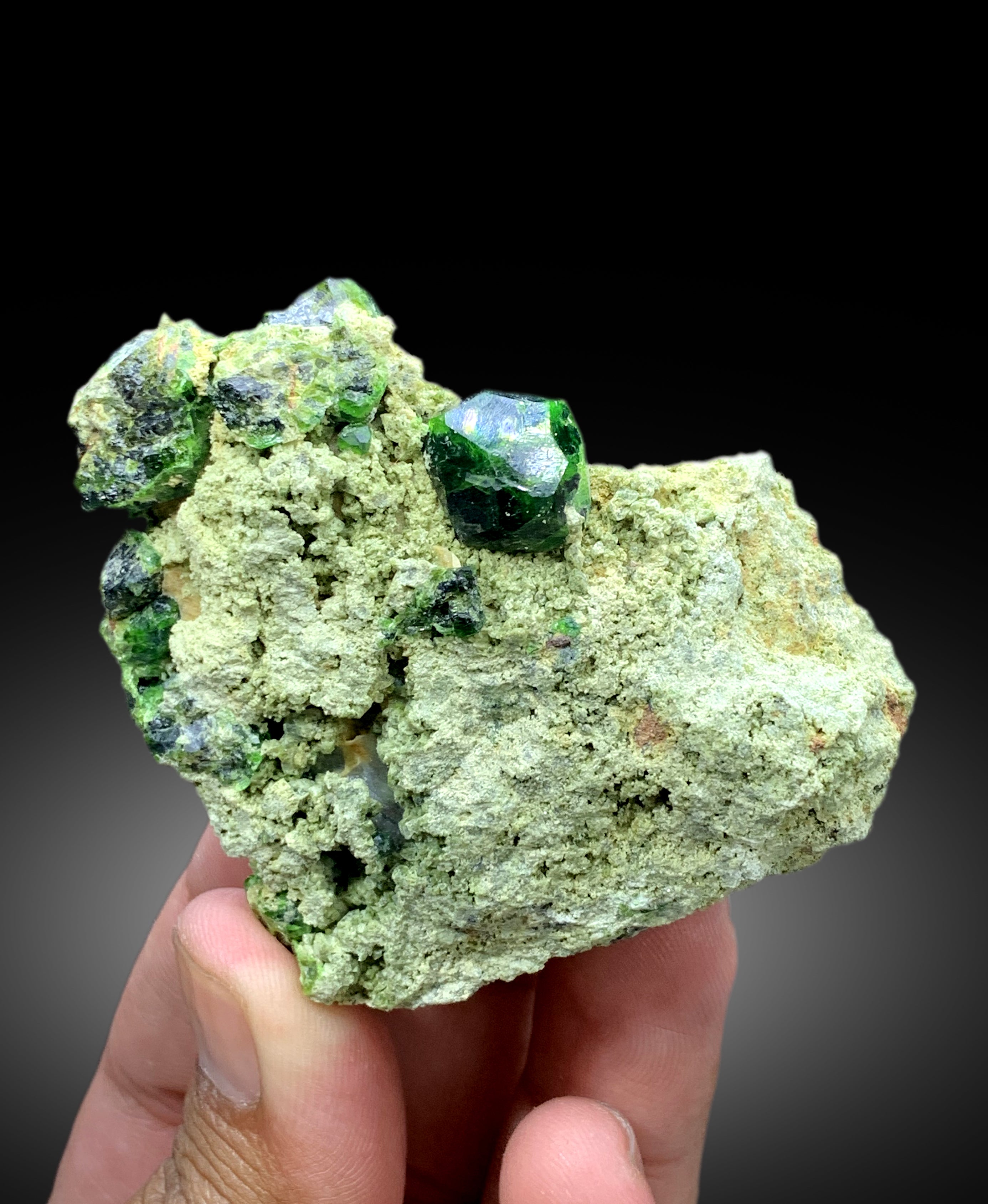 Lush Green Demantoid Garnet Crystals on Matrix, Garnet Specimen - 135 gram