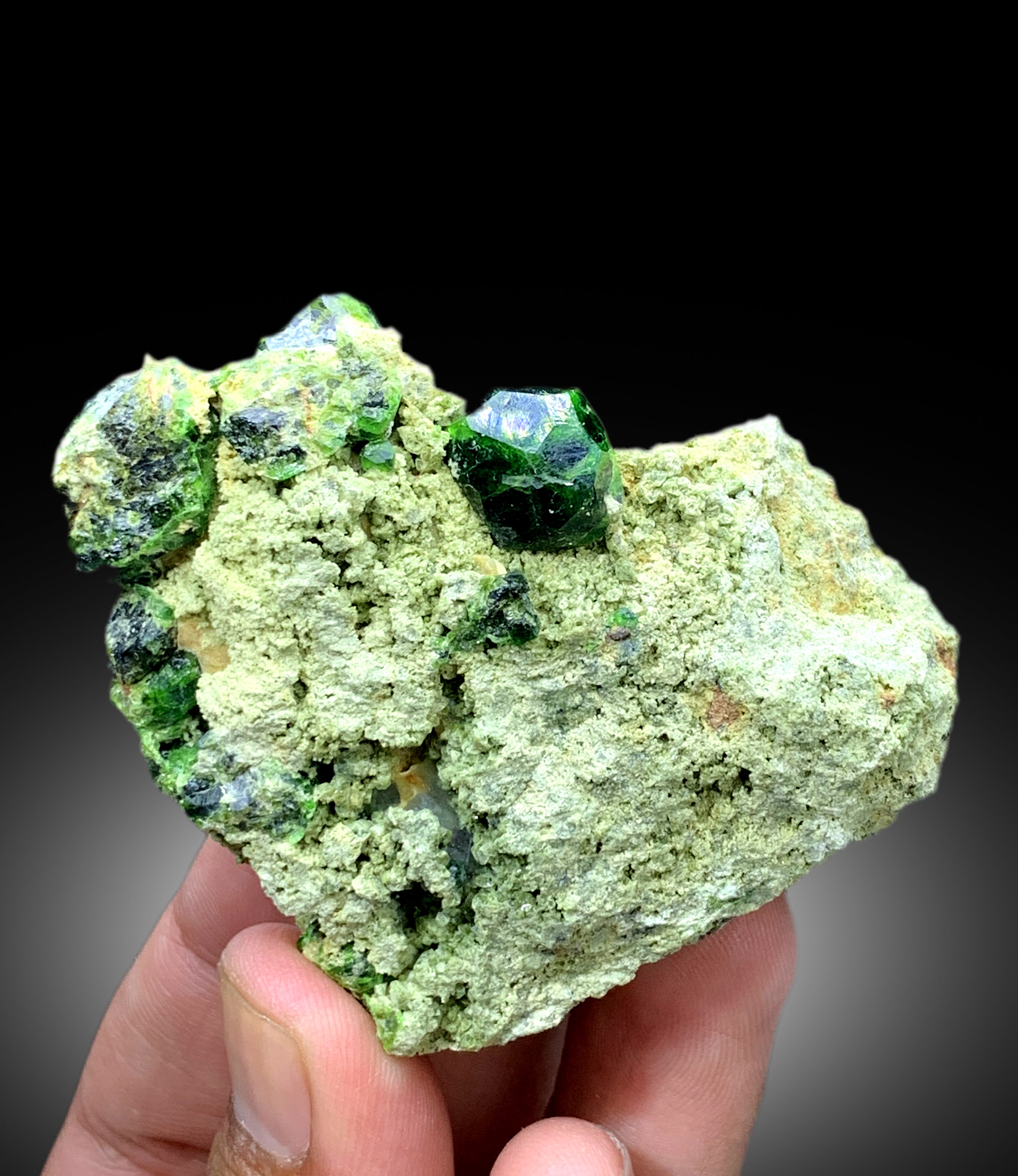 Lush Green Demantoid Garnet Crystals on Matrix, Garnet Specimen - 135 gram