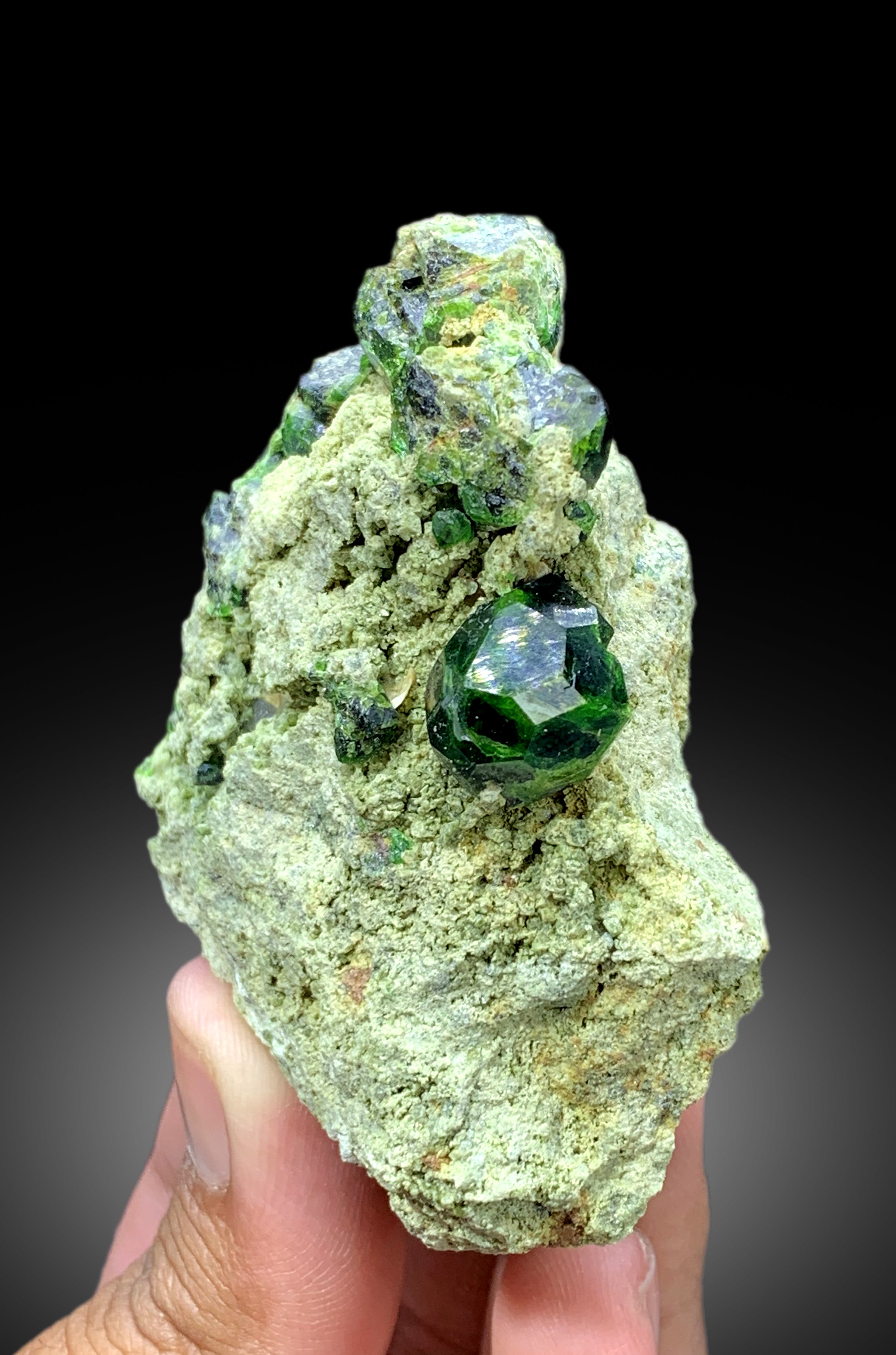 Lush Green Demantoid Garnet Crystals on Matrix, Garnet Specimen - 135 gram