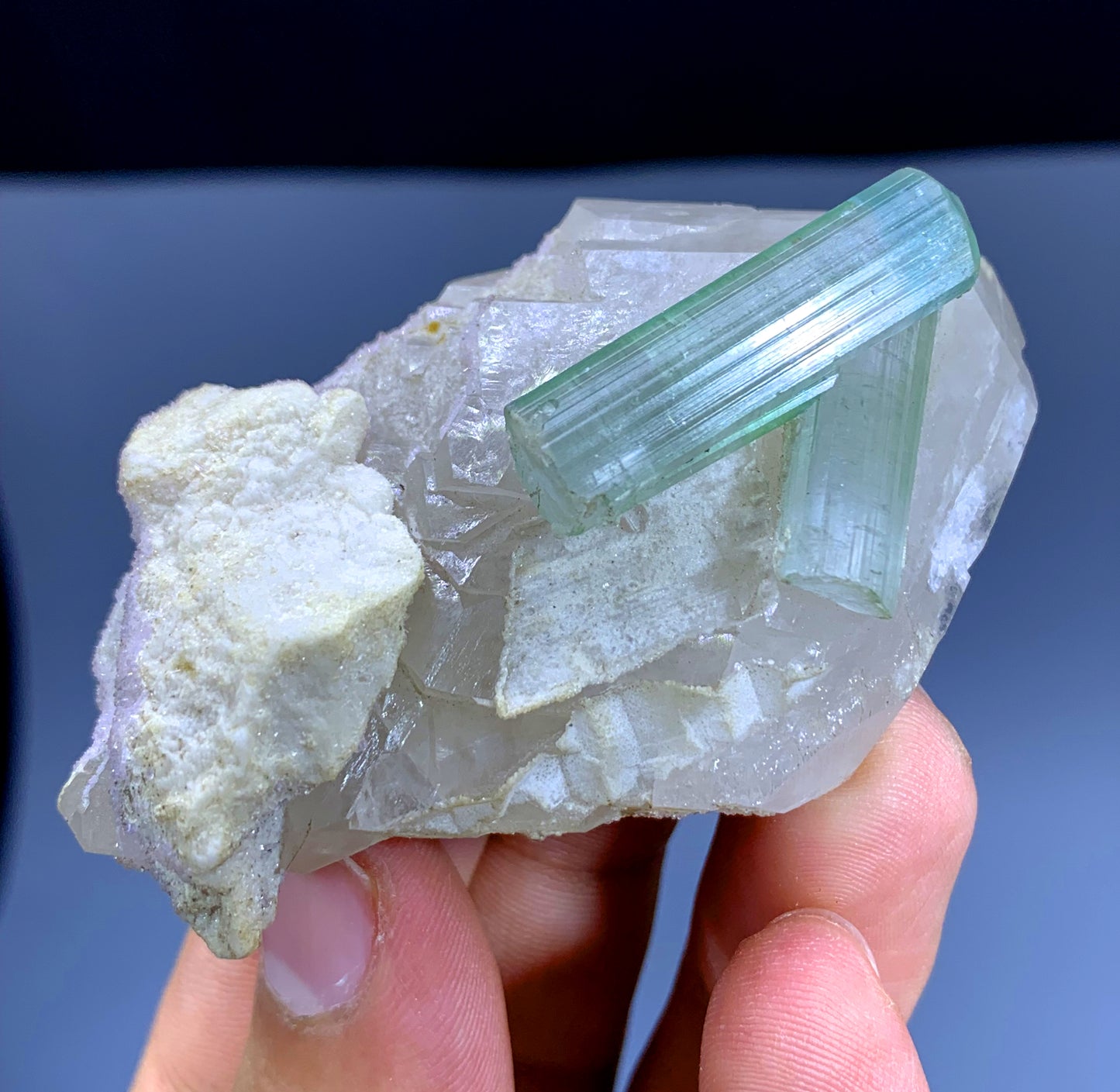 Bluish Green Tourmaline Crystals on Quartz from Afghanistan - 78 gram