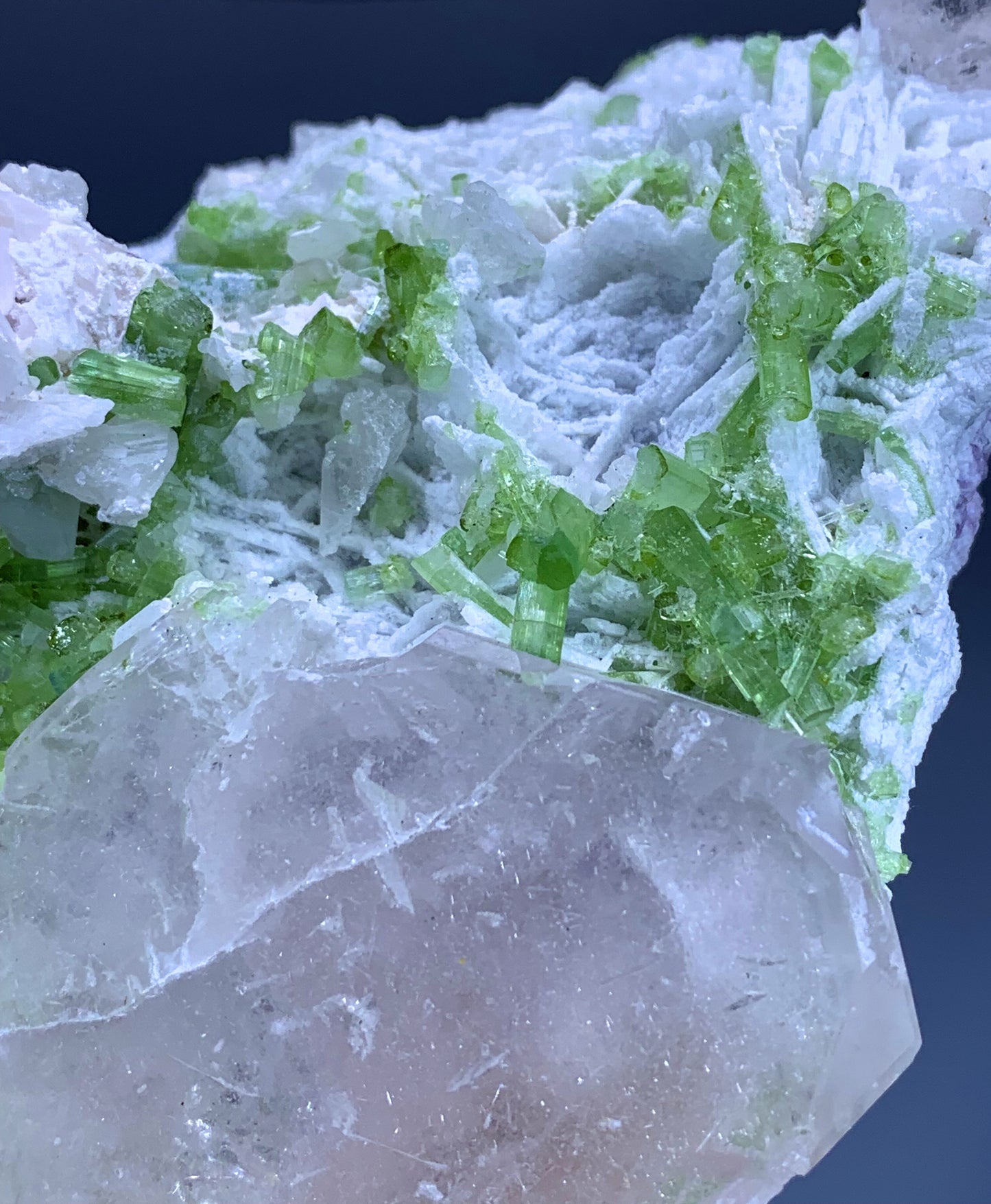 Pink Morganite with Green Tourmalines on Albite from Afghanistan - 481 gram