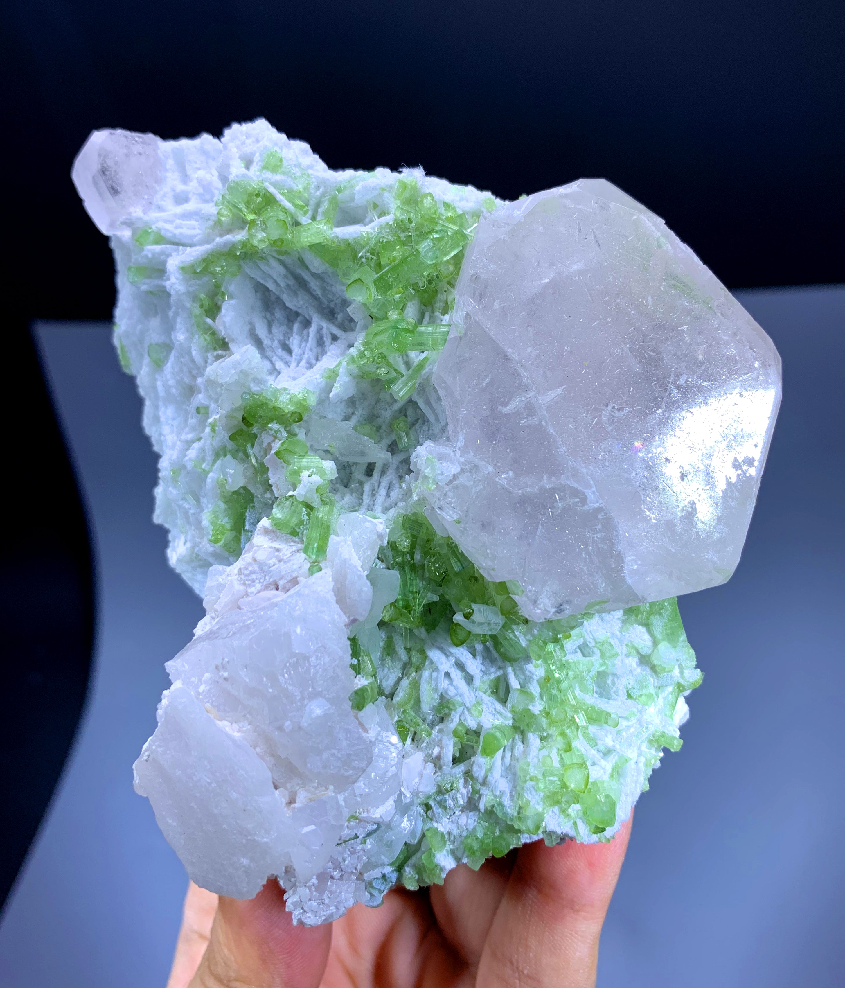 Pink Morganite with Green Tourmalines on Albite from Afghanistan - 481 gram