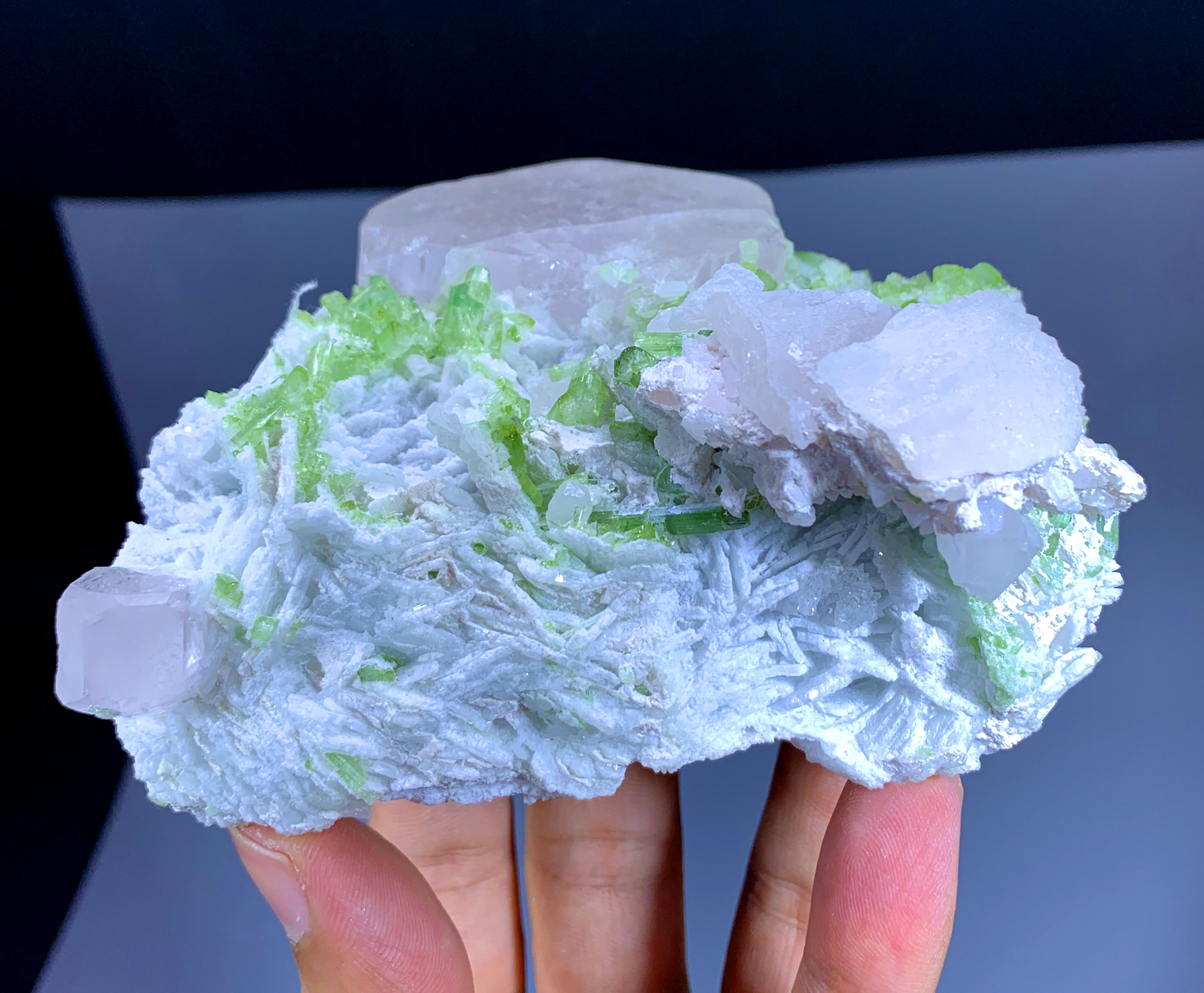 Pink Morganite with Green Tourmalines on Albite from Afghanistan - 481 gram