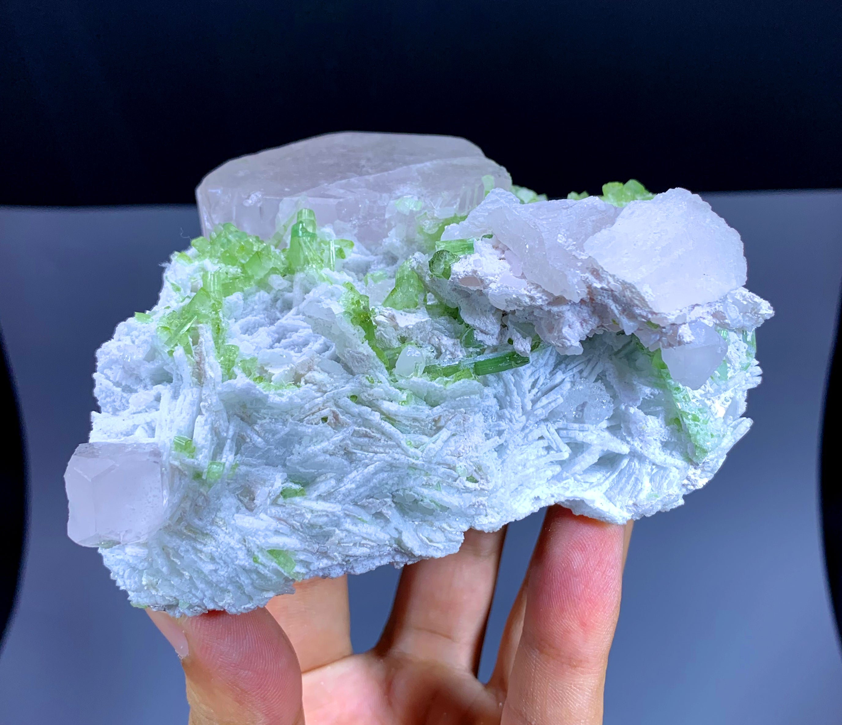 Pink Morganite with Green Tourmalines on Albite from Afghanistan - 481 gram