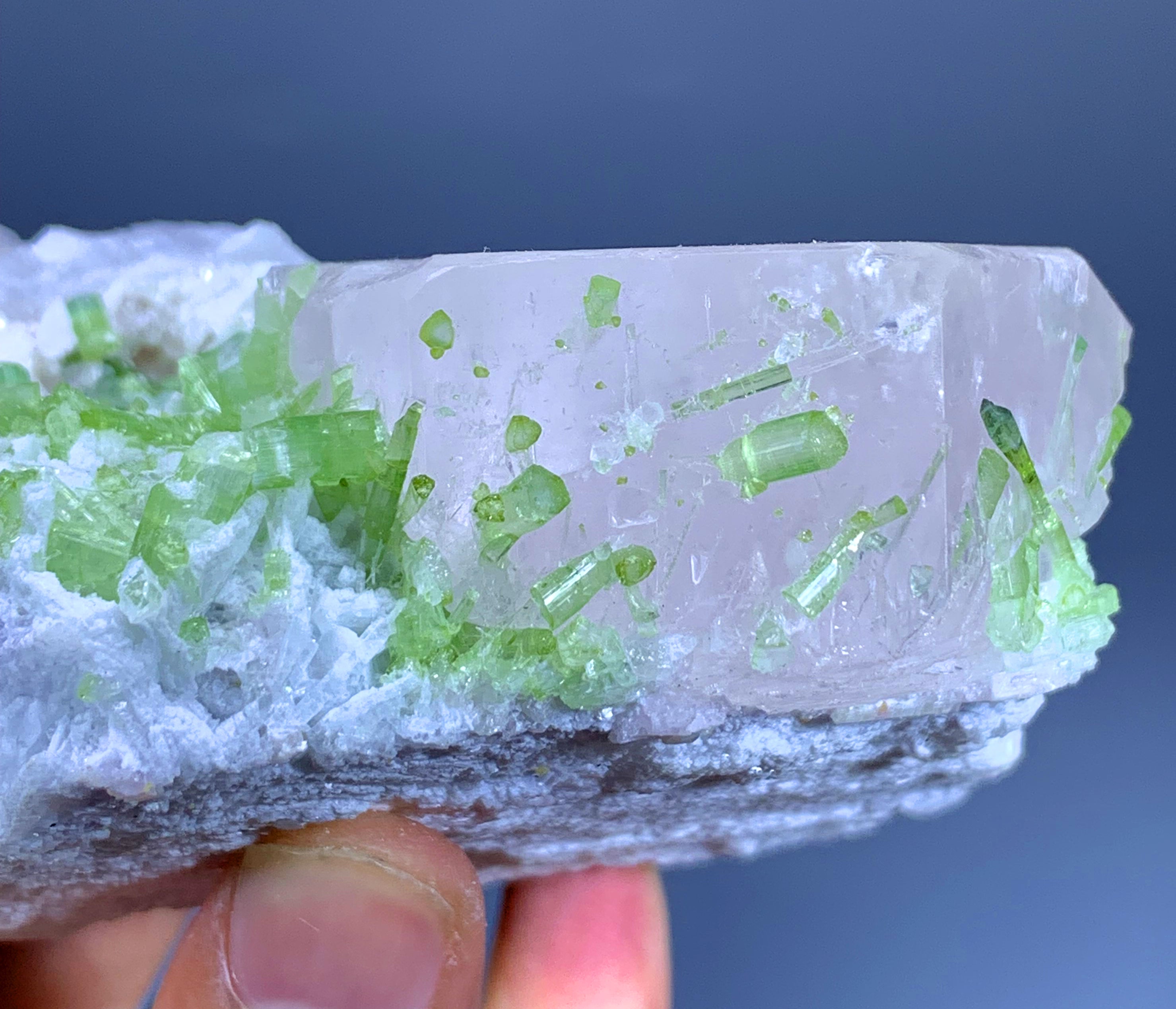 Pink Morganite with Green Tourmalines on Albite from Afghanistan - 481 gram