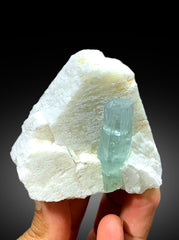 Sky Blue Color Aquamarine Crystal on Feldspar from Shigar valley Skardu Pakistan - 210 gram