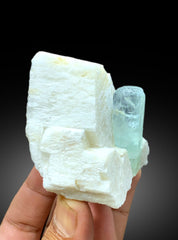 Sky Blue Color Aquamarine Crystal on Feldspar from Shigar valley Skardu Pakistan - 210 gram