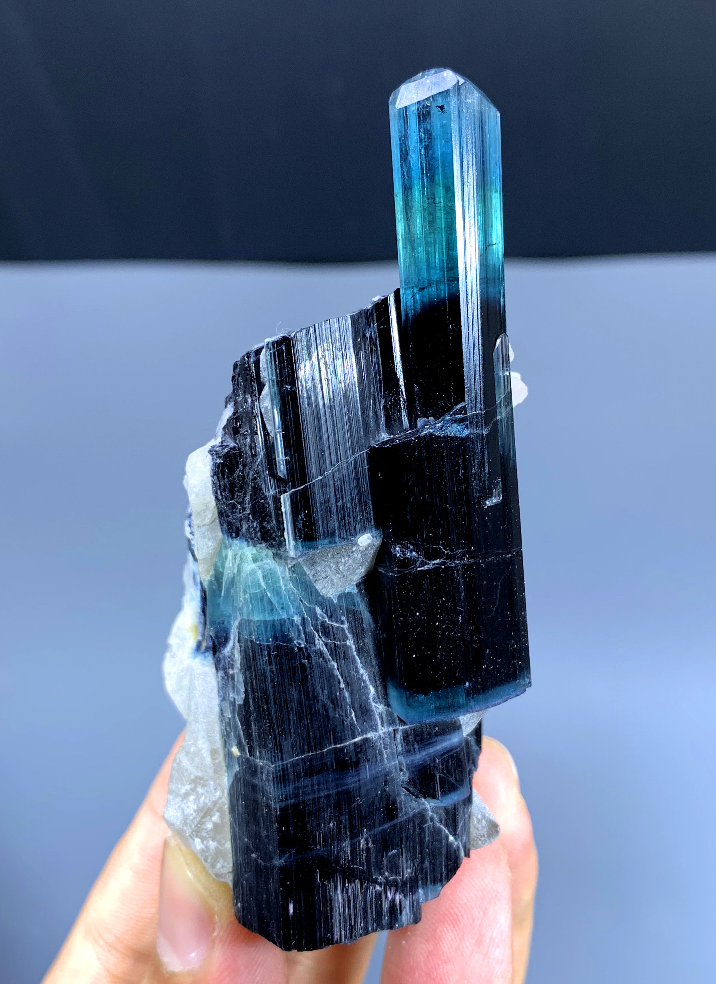 Blue Cap Tourmaline with Albite from Paprok Afghanistan - 150 gram
