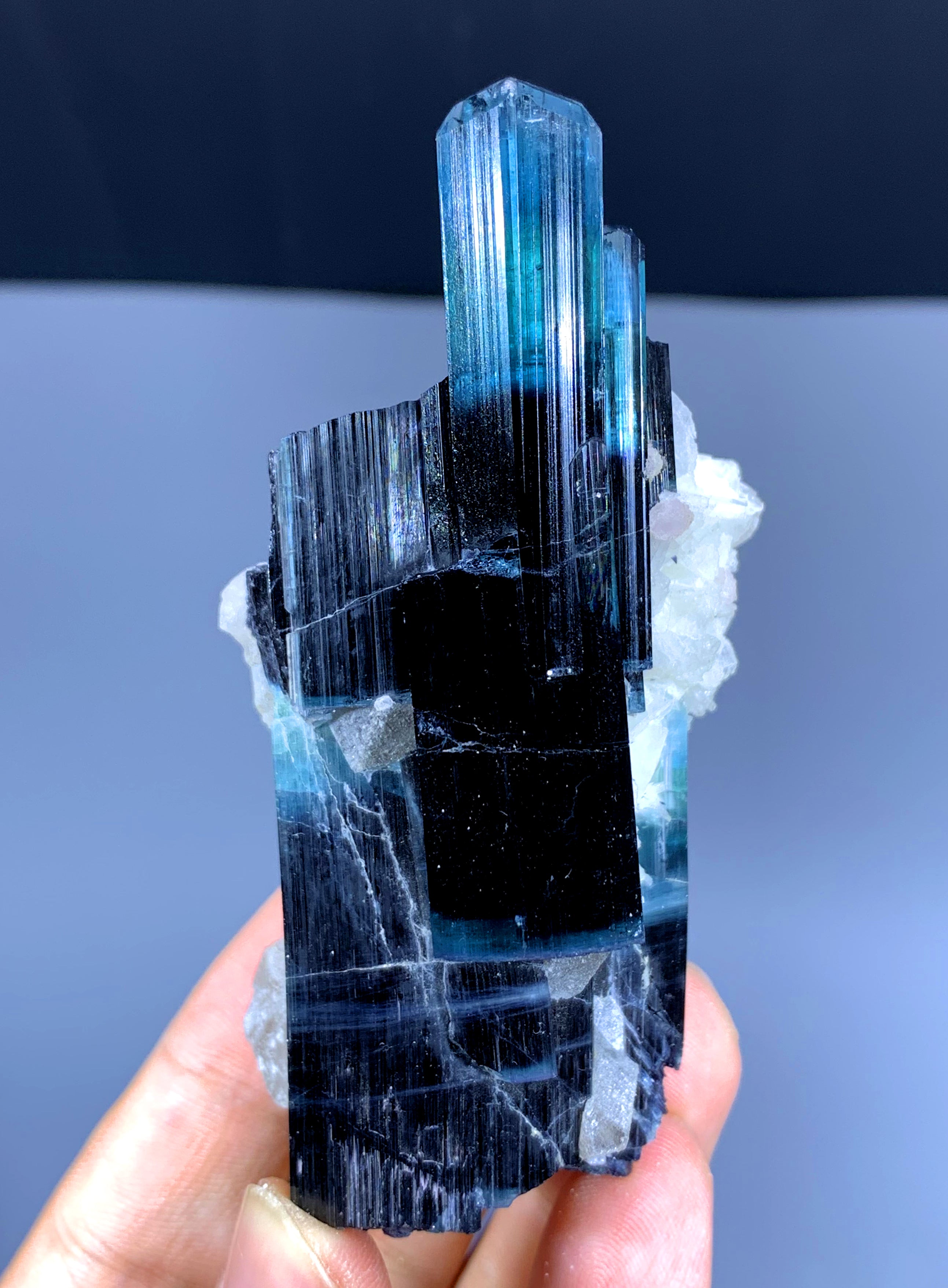 Blue Cap Tourmaline with Albite from Paprok Afghanistan - 150 gram