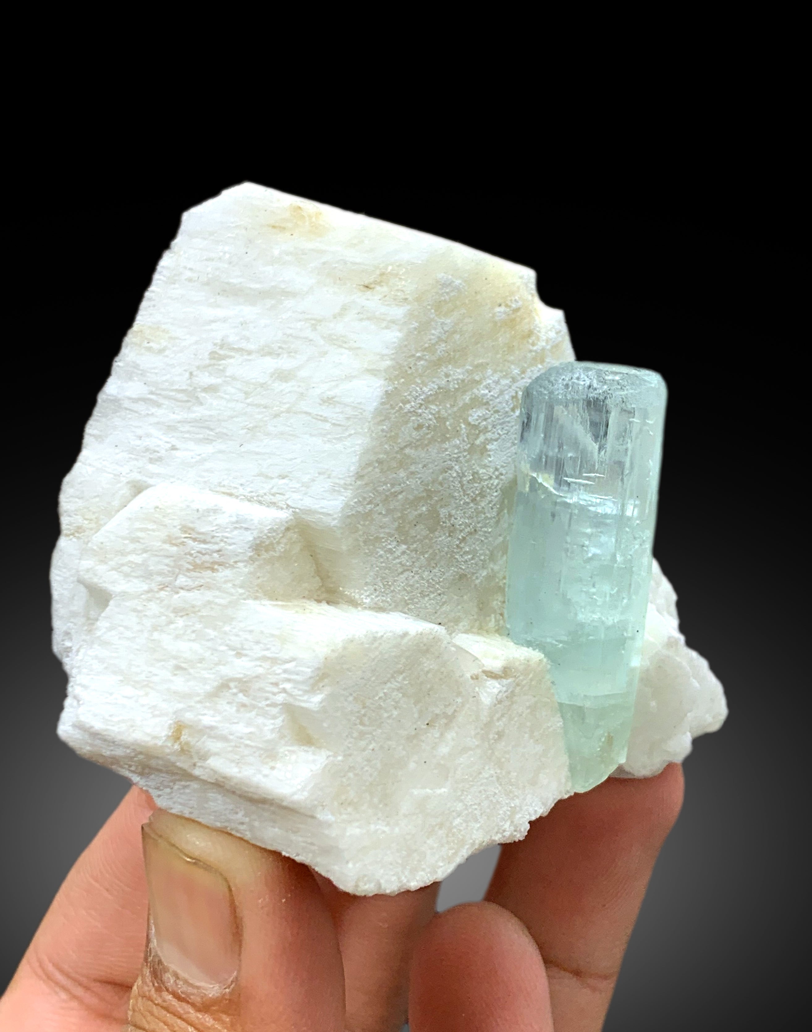 Sky Blue Color Aquamarine Crystal on Feldspar from Shigar valley Skardu Pakistan - 210 gram