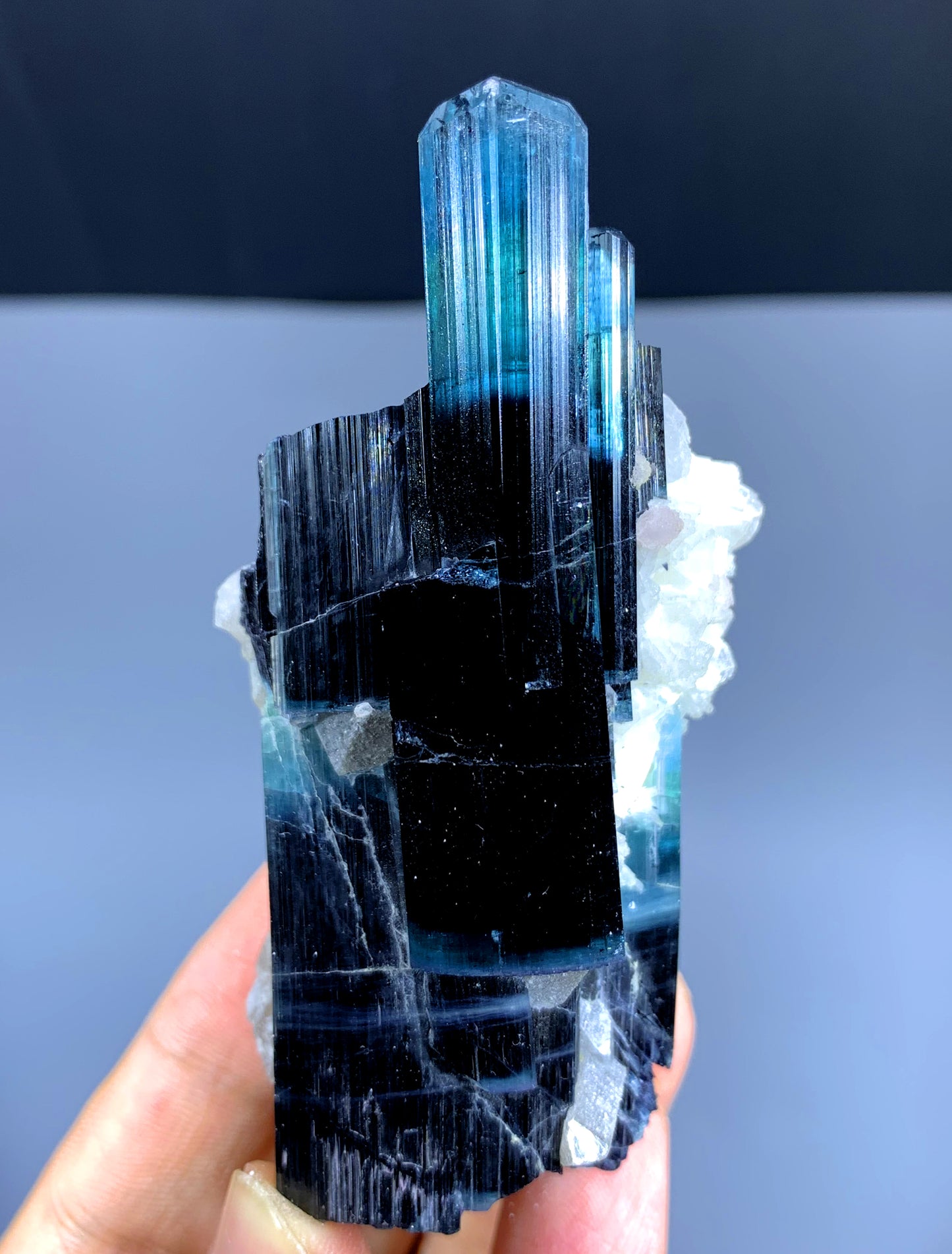 Blue Cap Tourmaline with Albite from Paprok Afghanistan - 150 gram