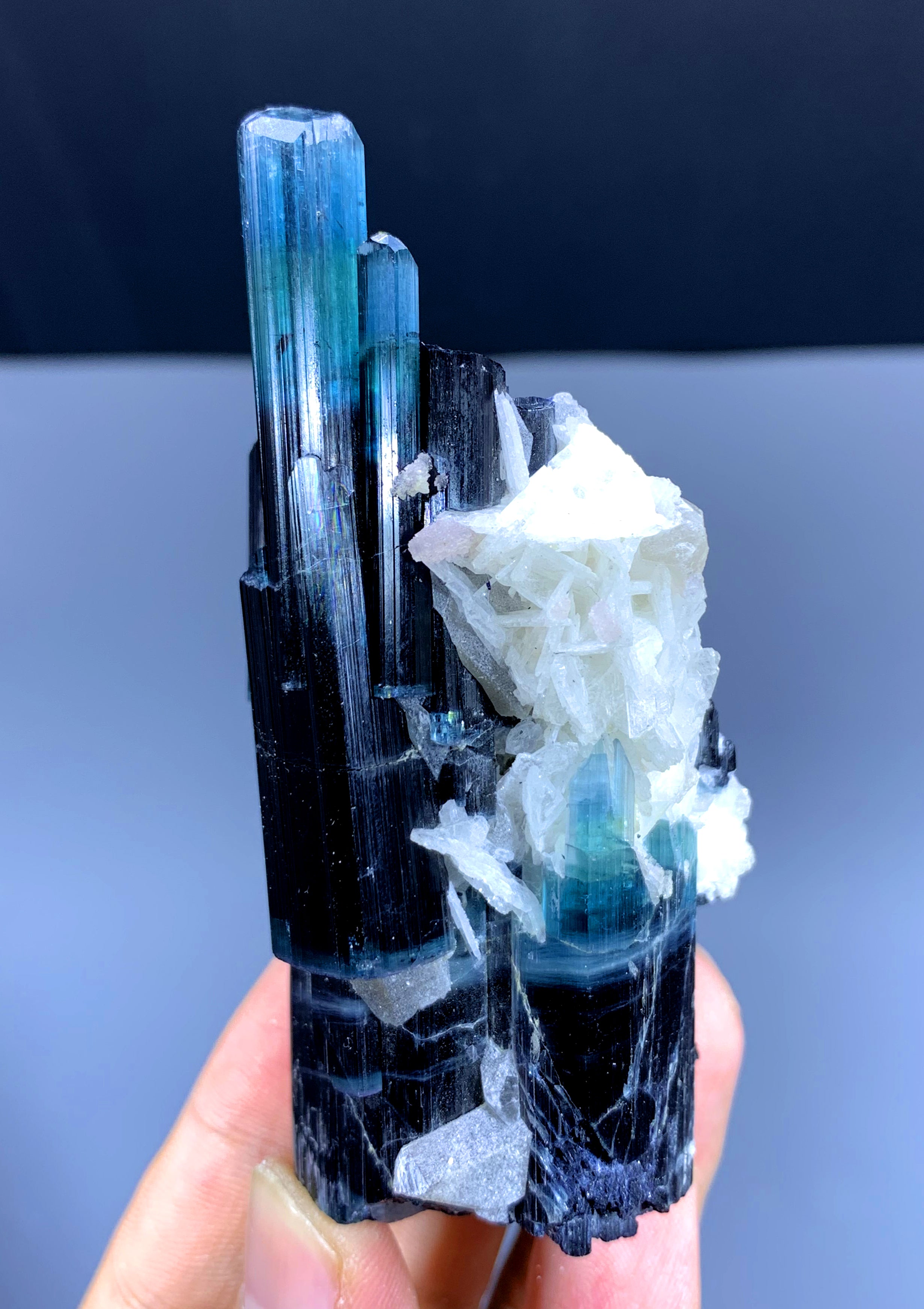 Blue Cap Tourmaline with Albite from Paprok Afghanistan - 150 gram