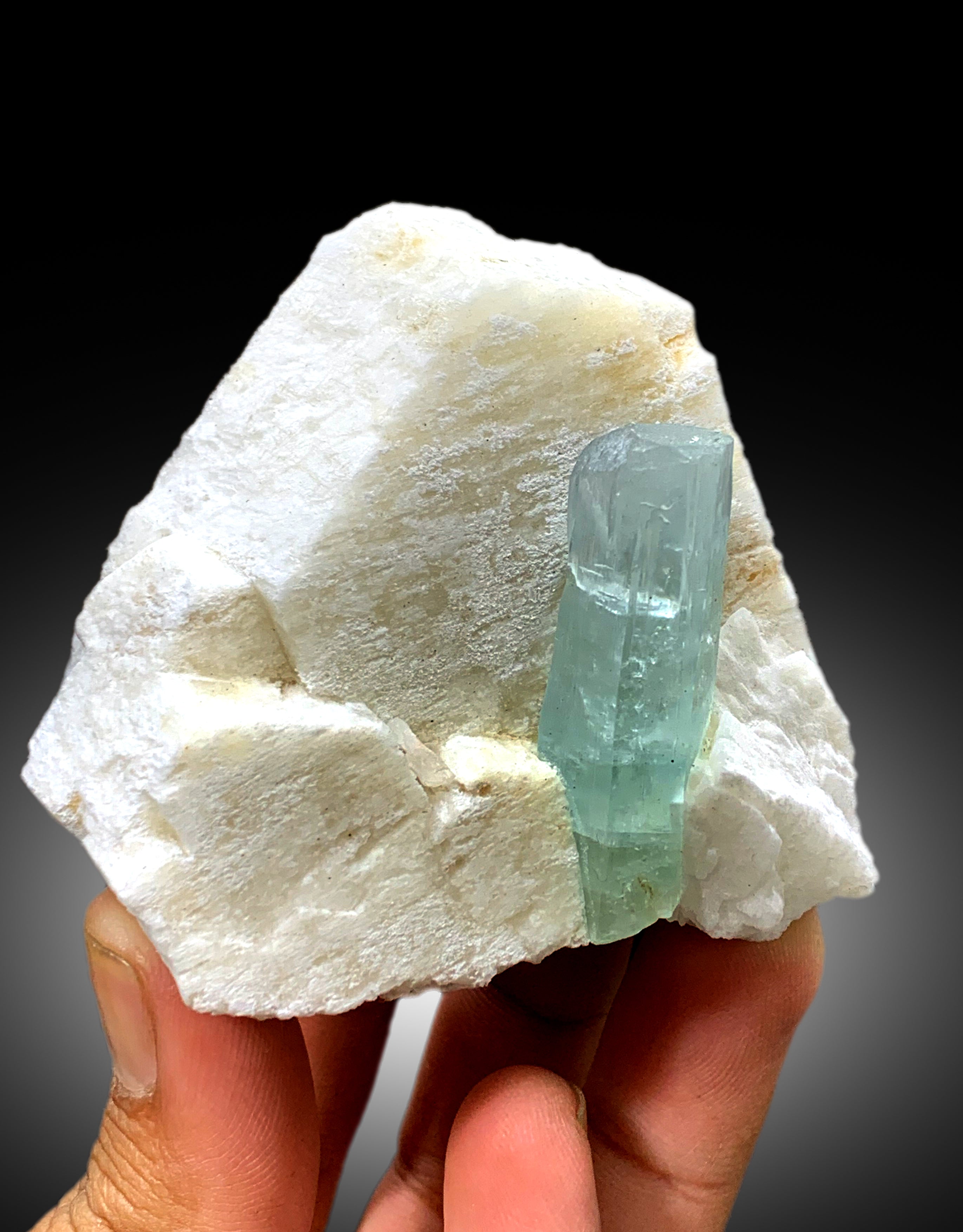 Sky Blue Color Aquamarine Crystal on Feldspar from Shigar valley Skardu Pakistan - 210 gram