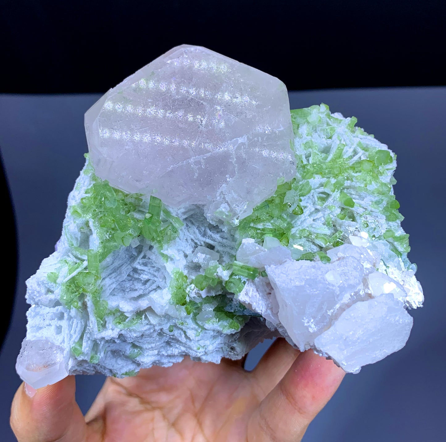Pink Morganite with Green Tourmalines on Albite from Afghanistan - 481 gram
